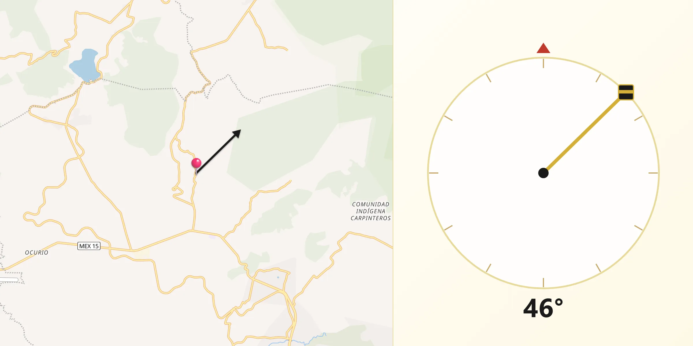 Dirección de la Qibla desde El Rincón de San Felipe (Tercera Manzana San Felipe)