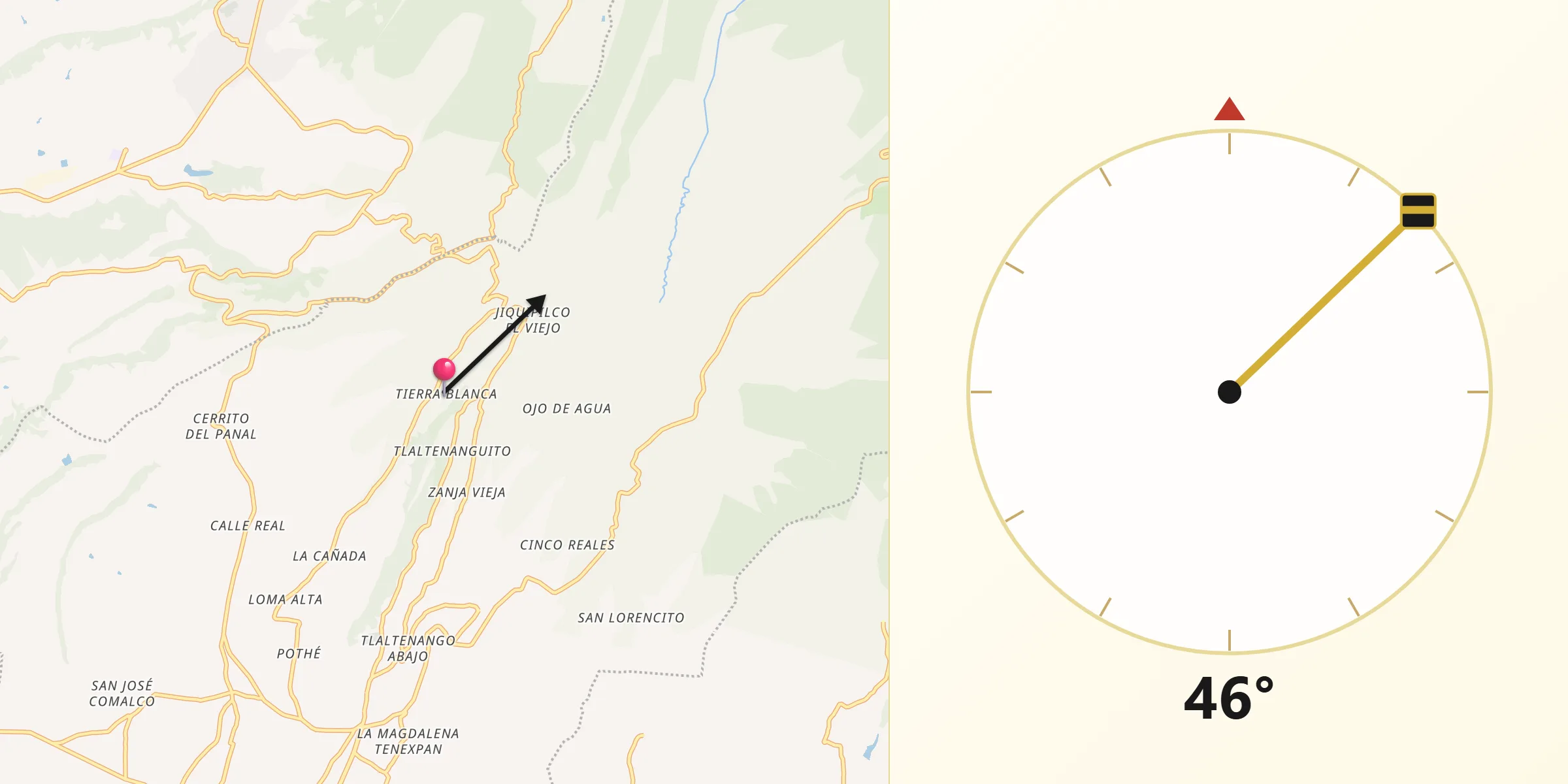 Dirección de la Qibla desde Tierra Blanca