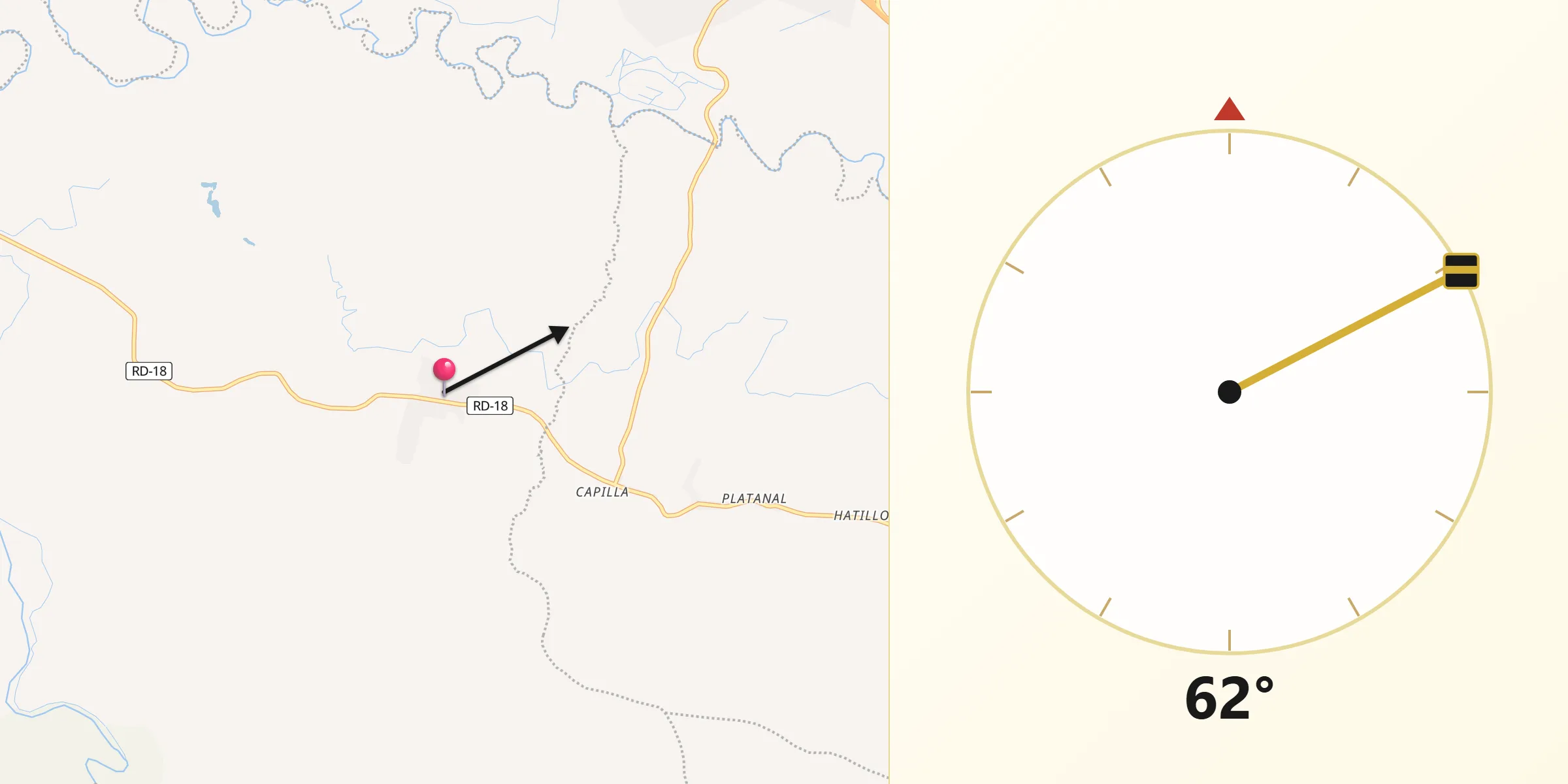 Dirección de la Qibla desde Guatapanal