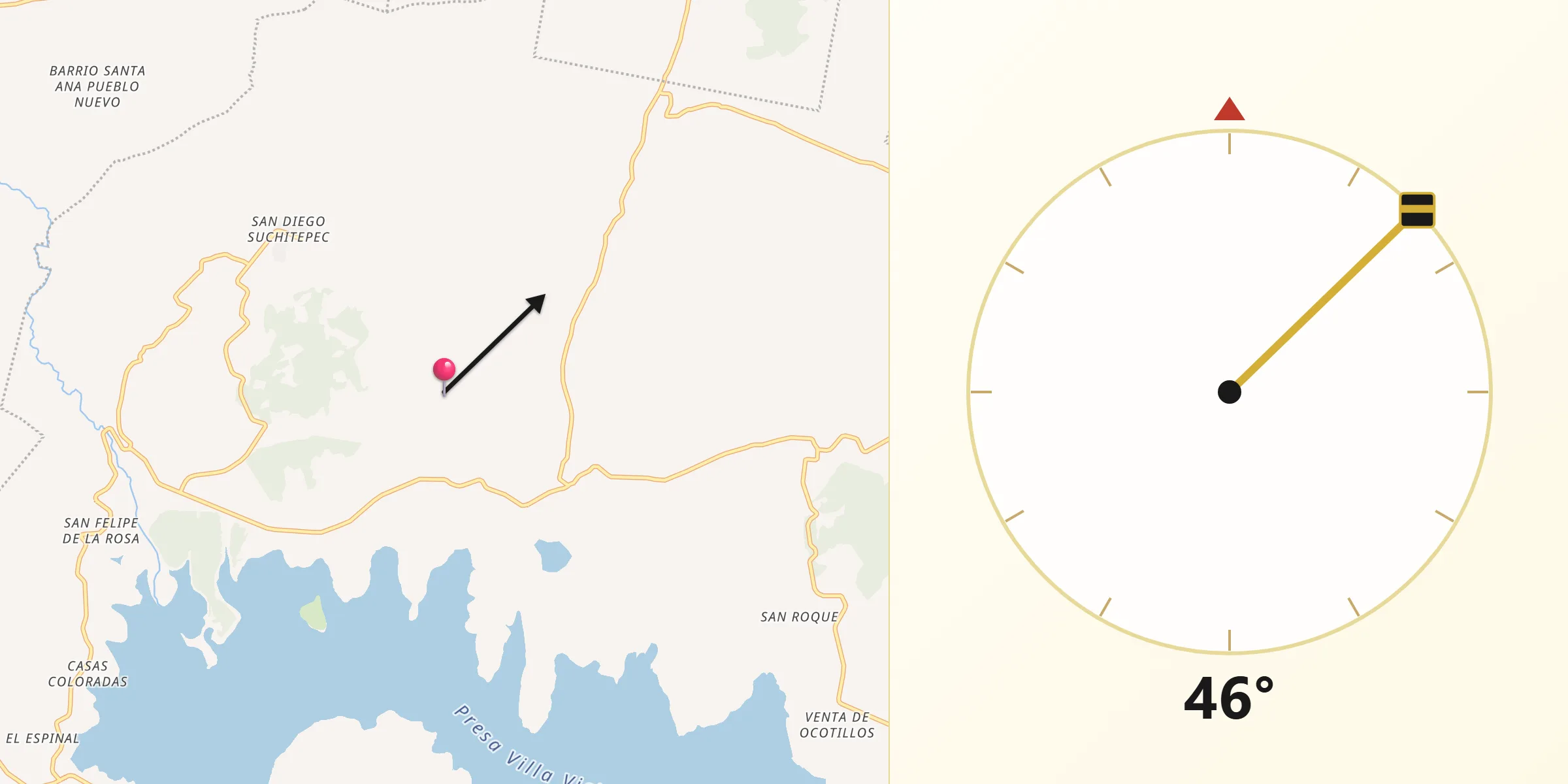 Dirección de la Qibla desde San Diego del Cerrito