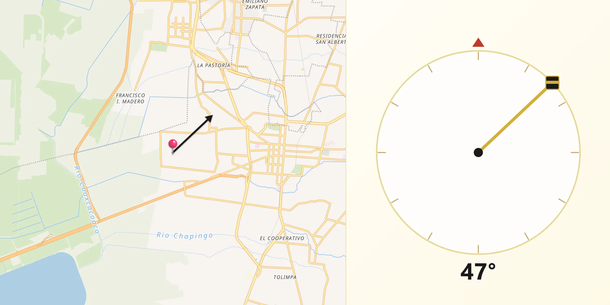 Dirección de la Qibla desde Colonia Lázaro Cárdenas