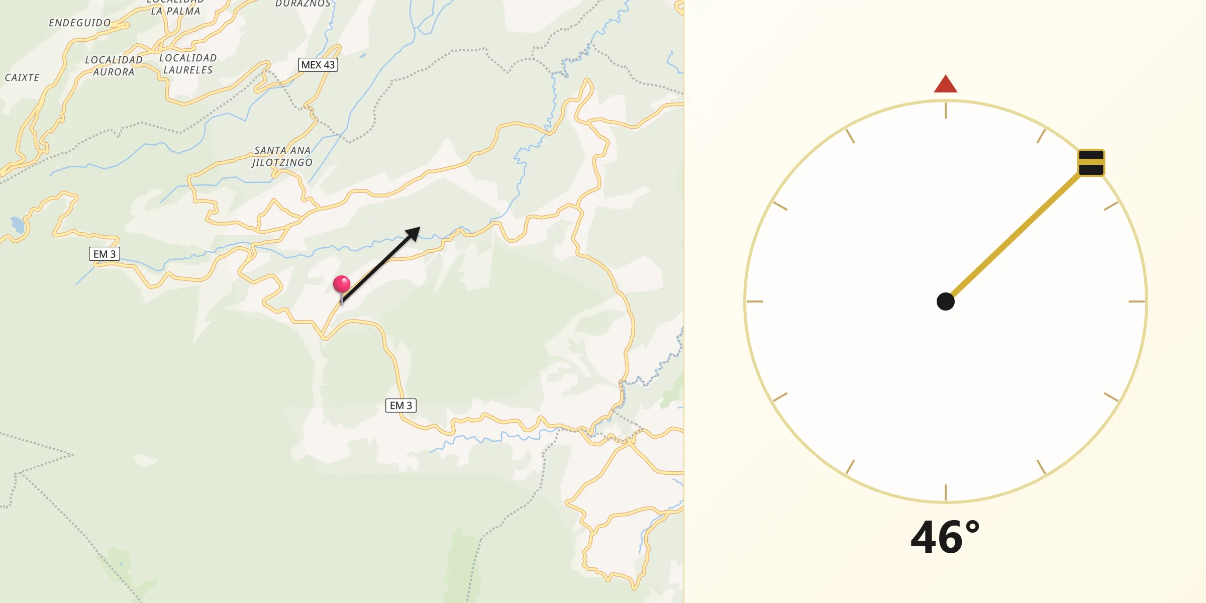 Dirección de la Qibla desde Santa María Mazatla