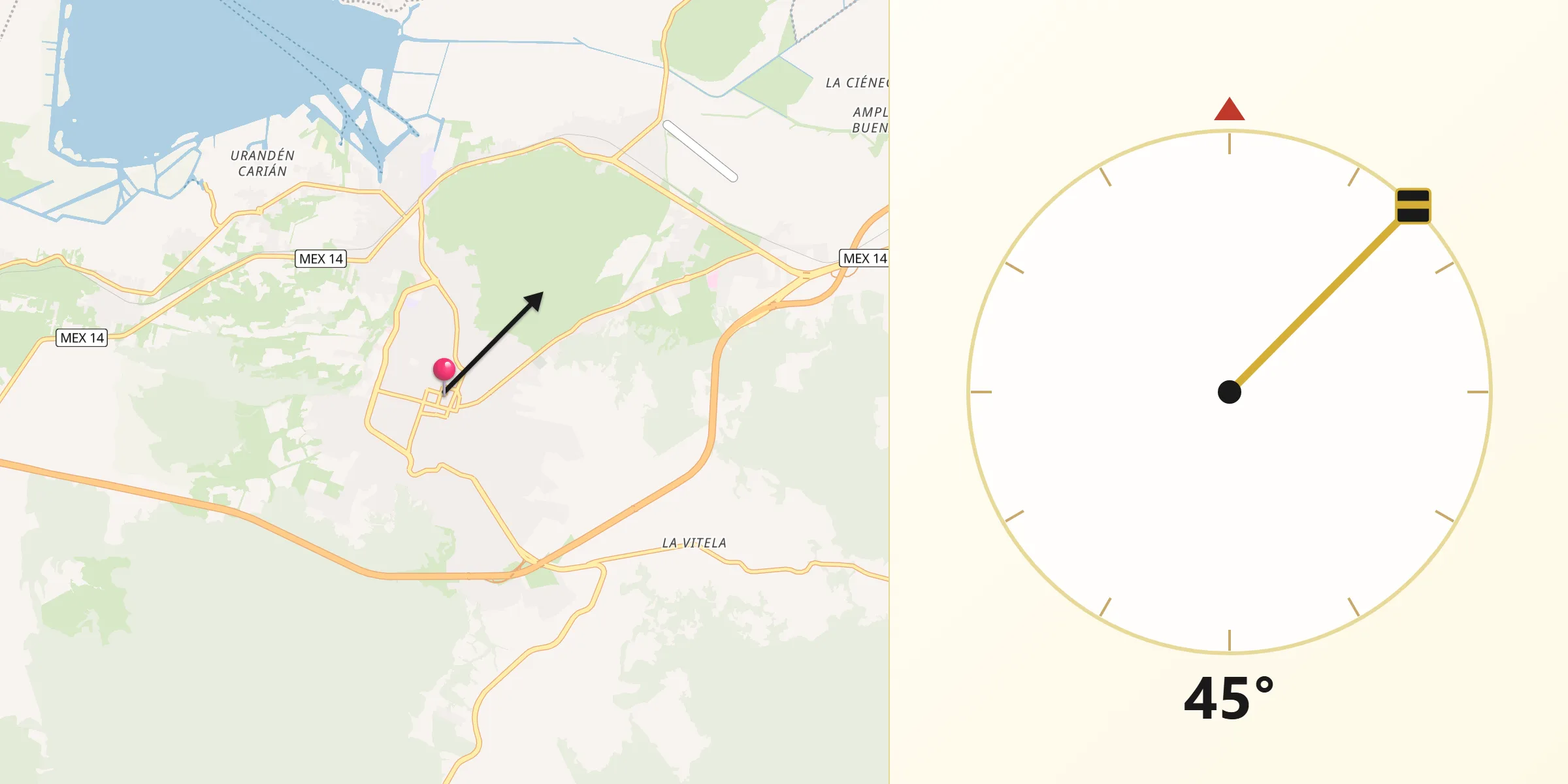 Dirección de la Qibla desde Pátzcuaro