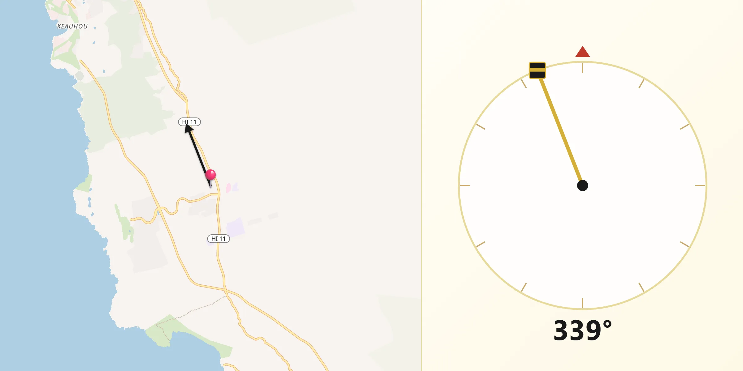 Qibla Direction from Kealakekua