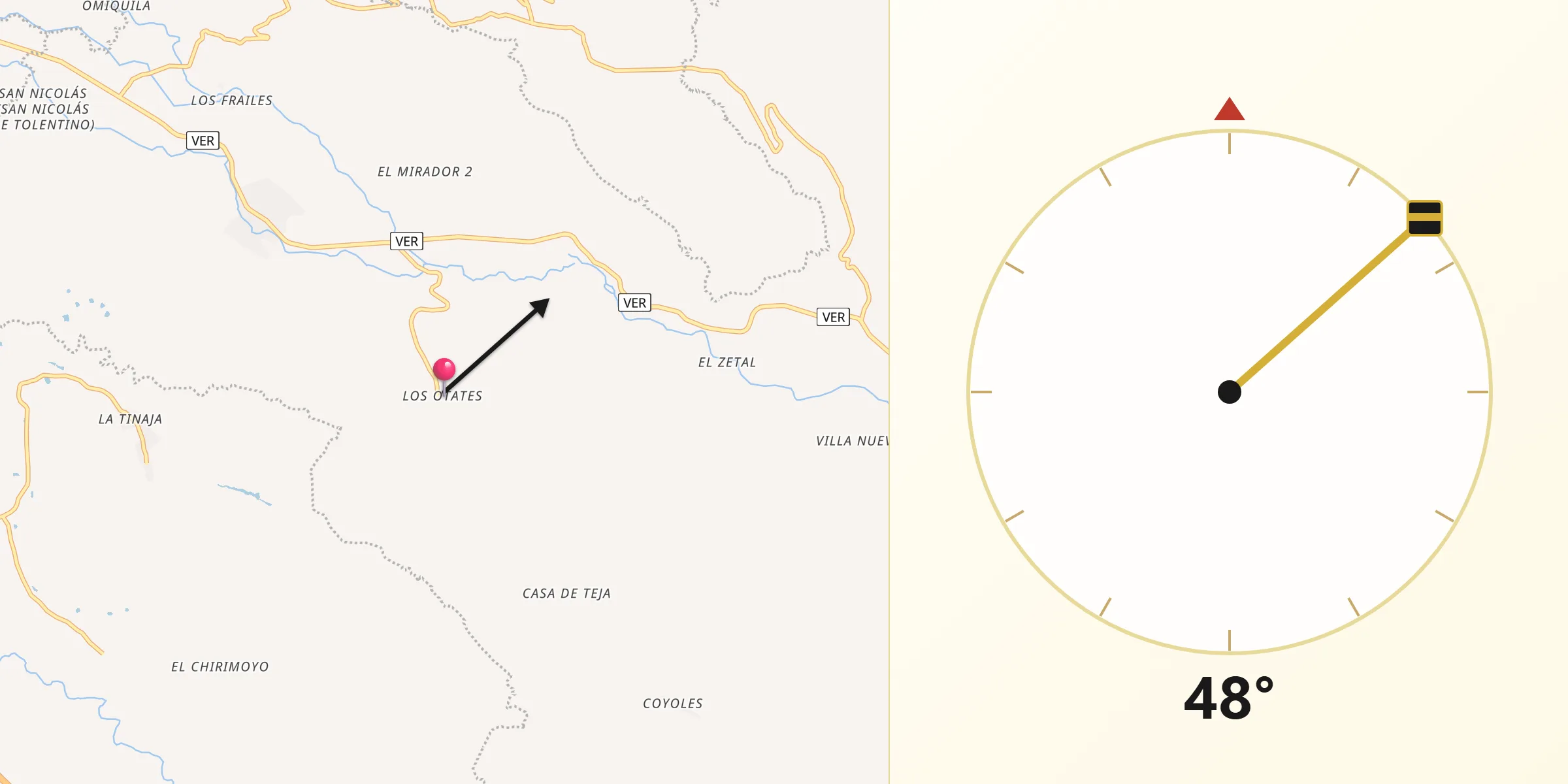 Dirección de la Qibla desde Otates