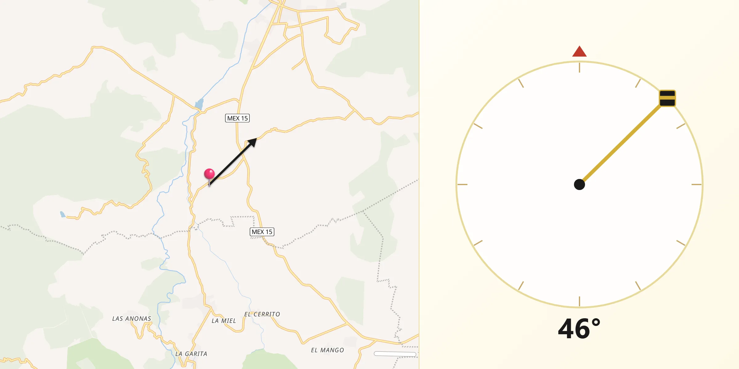 Dirección de la Qibla desde La Soledad