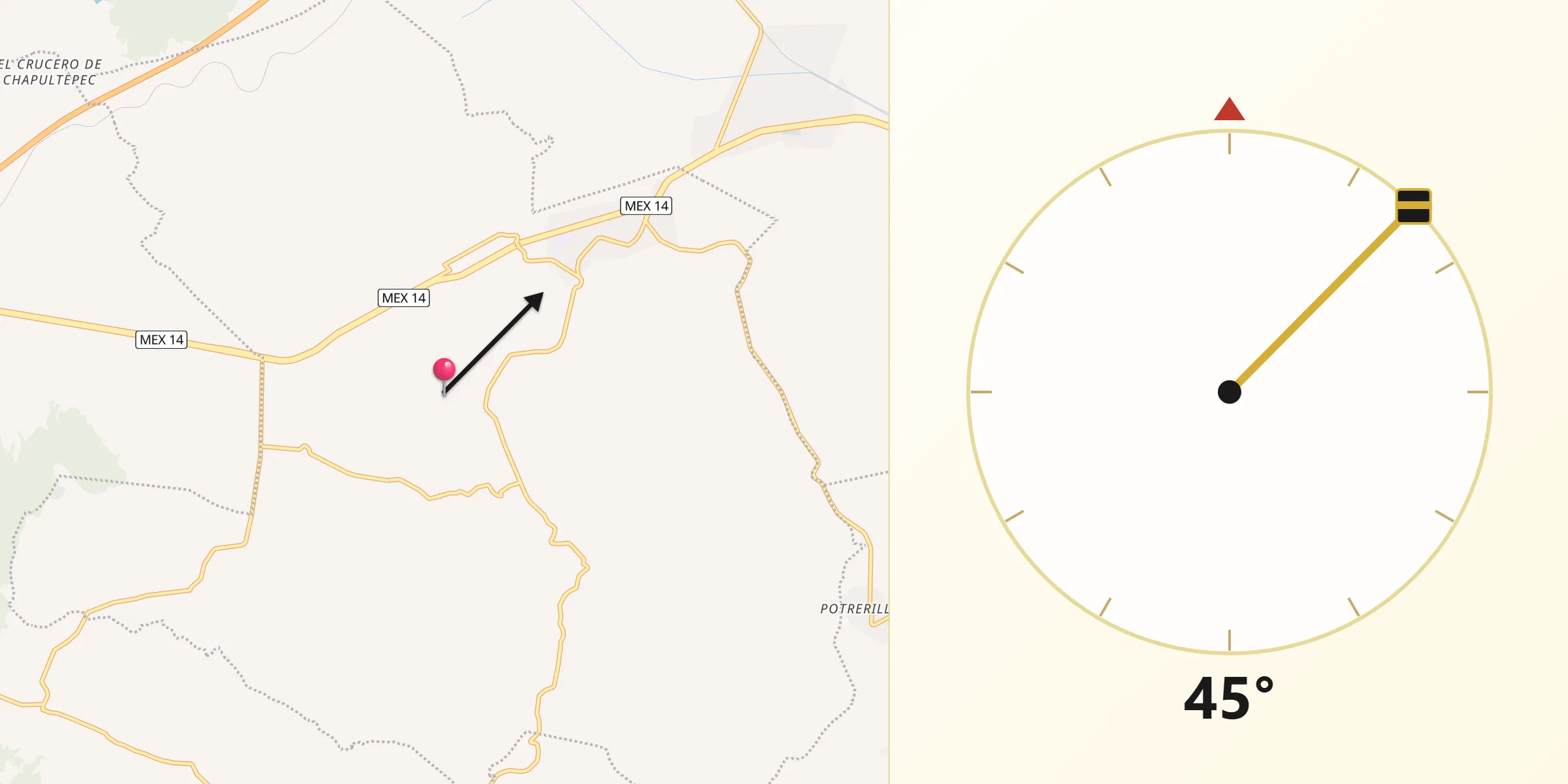 Dirección de la Qibla desde Huiramba