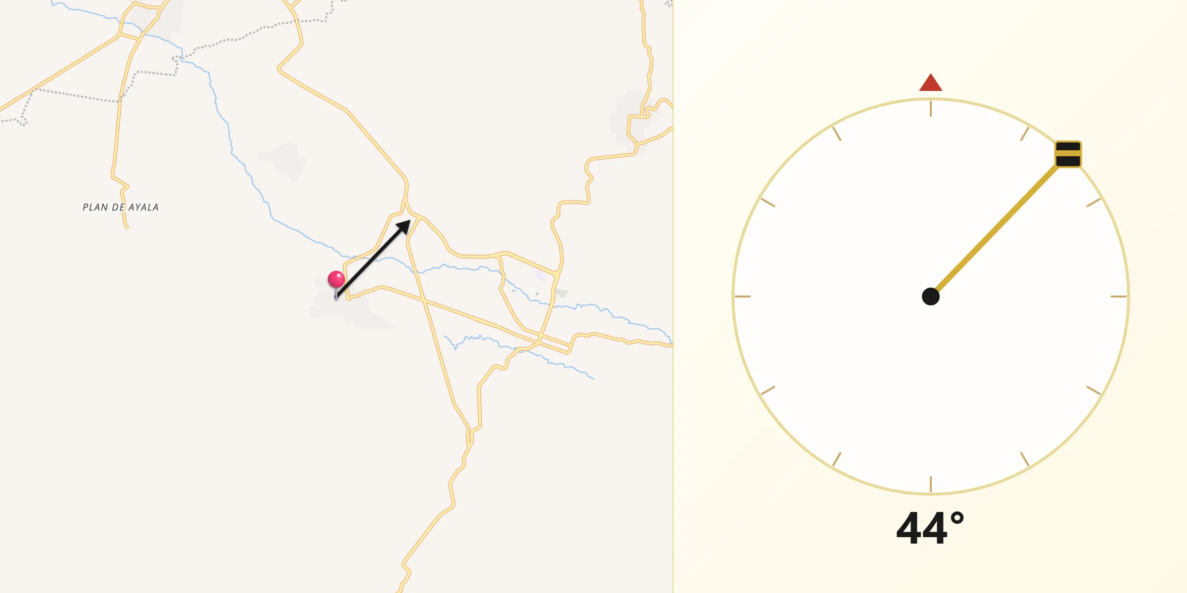 Dirección de la Qibla desde Carona