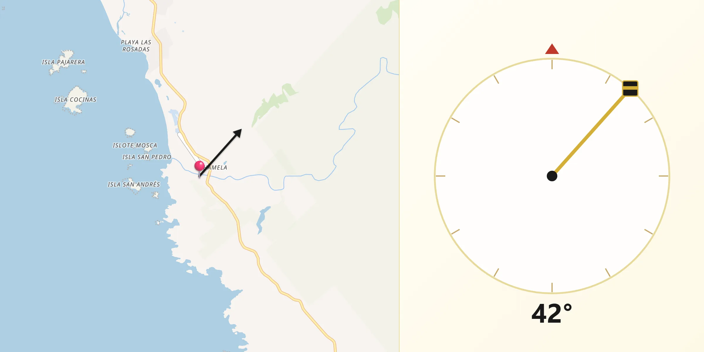Dirección de la Qibla desde Chamela Jalisco