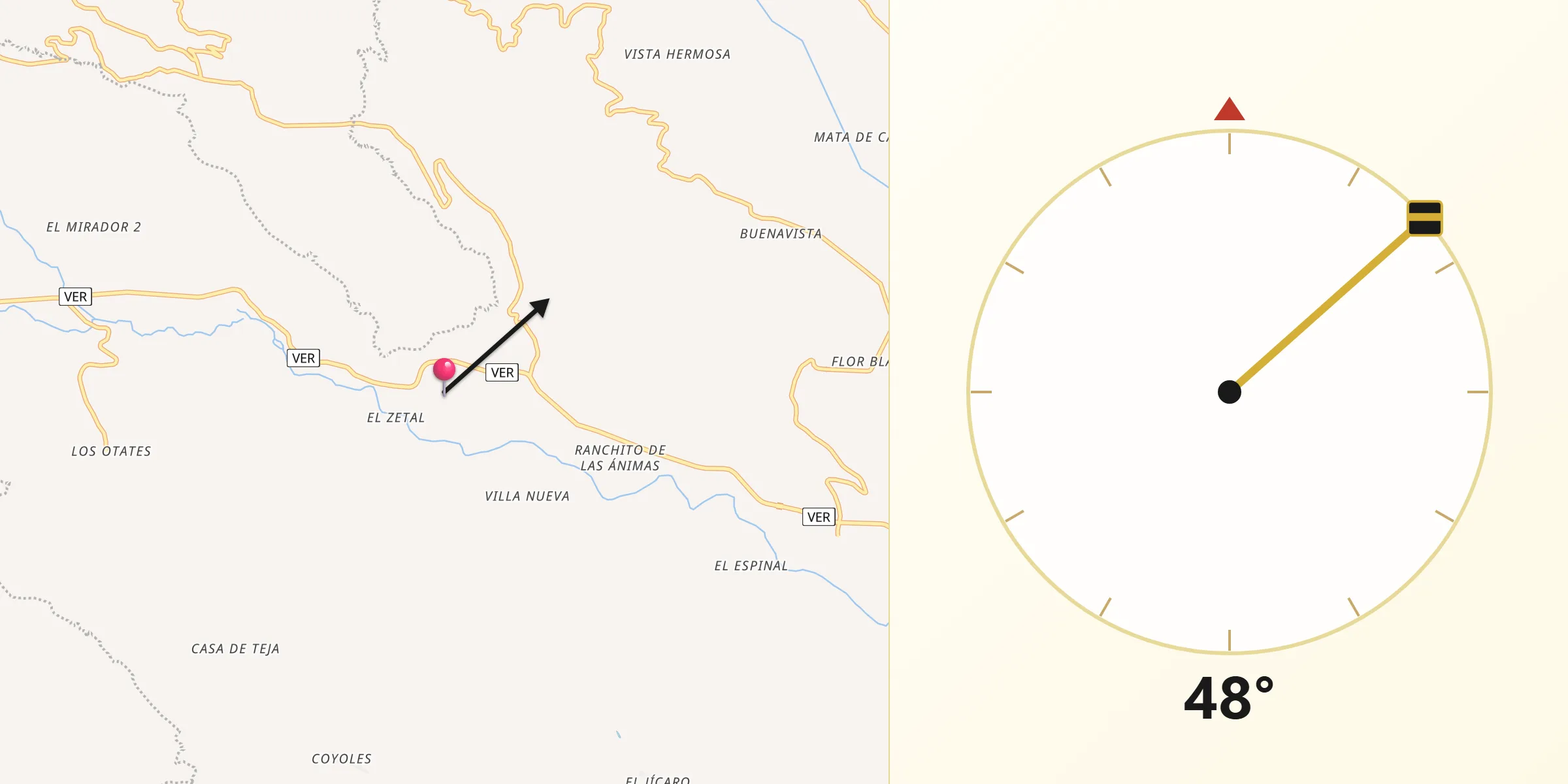 Dirección de la Qibla desde Chicuasen