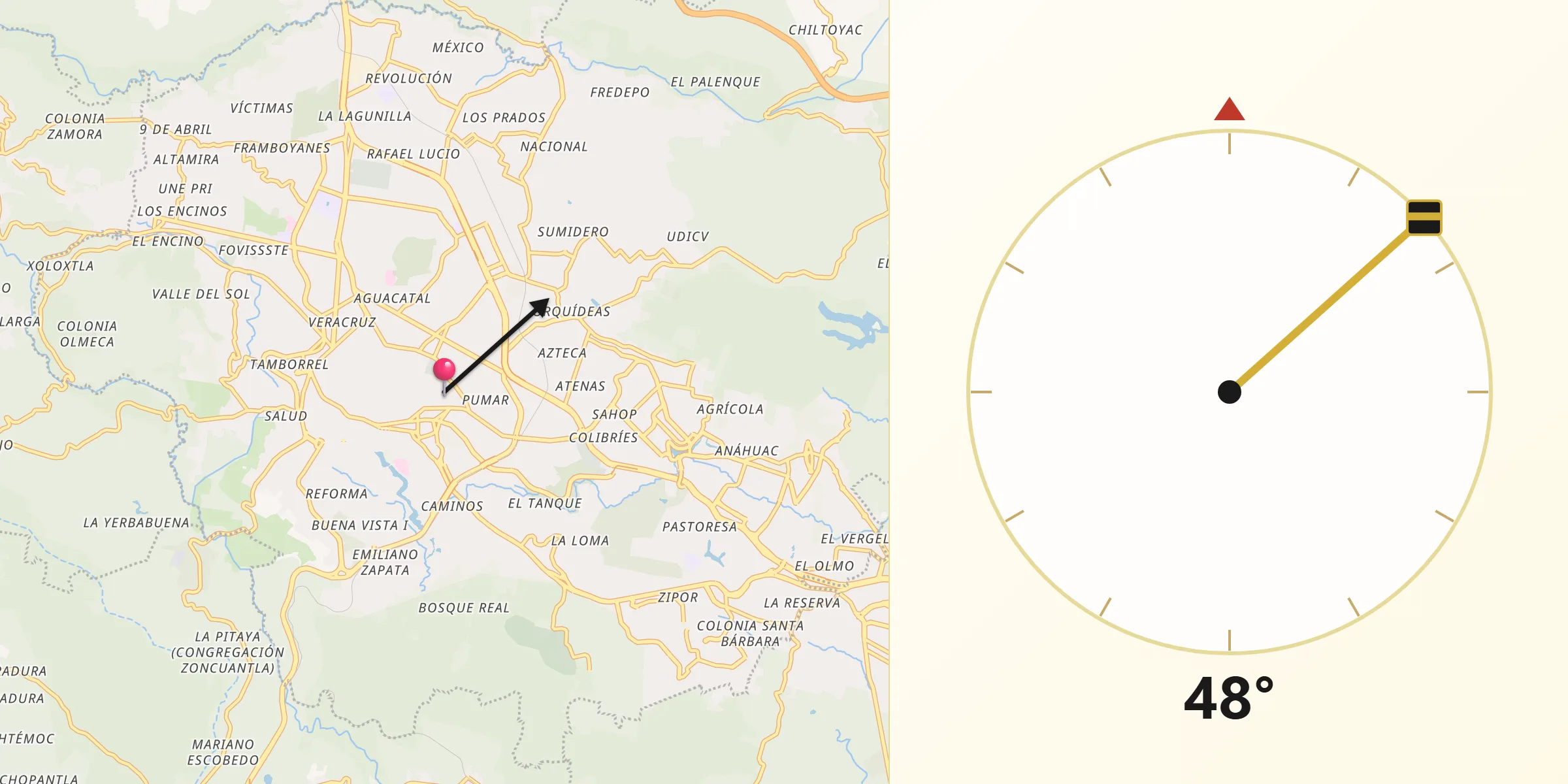 Dirección de la Qibla desde Xalapa