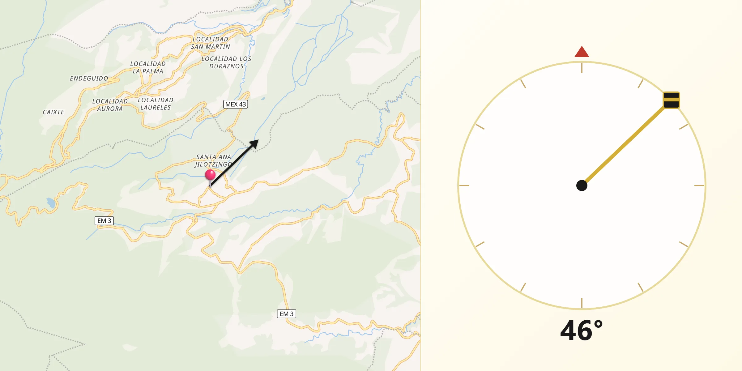 Dirección de la Qibla desde San Miguel Tecpan