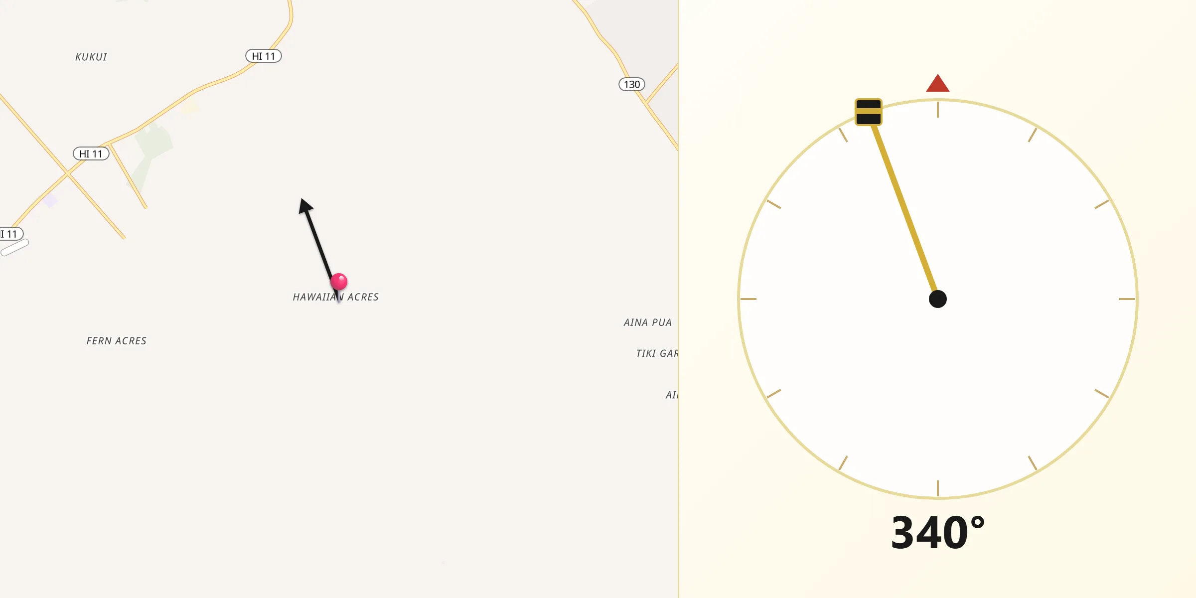 Qibla Direction from Hawaiian Acres