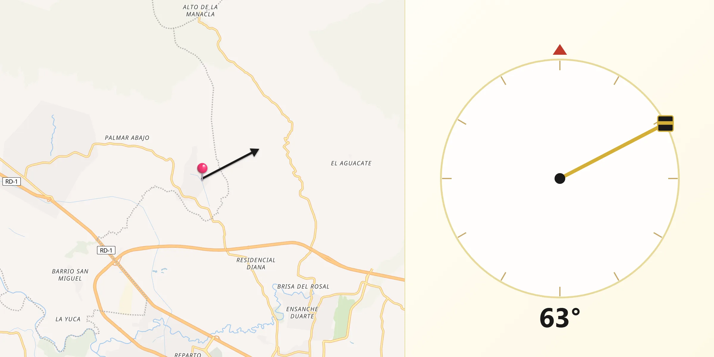 Dirección de la Qibla desde Palmar Arriba