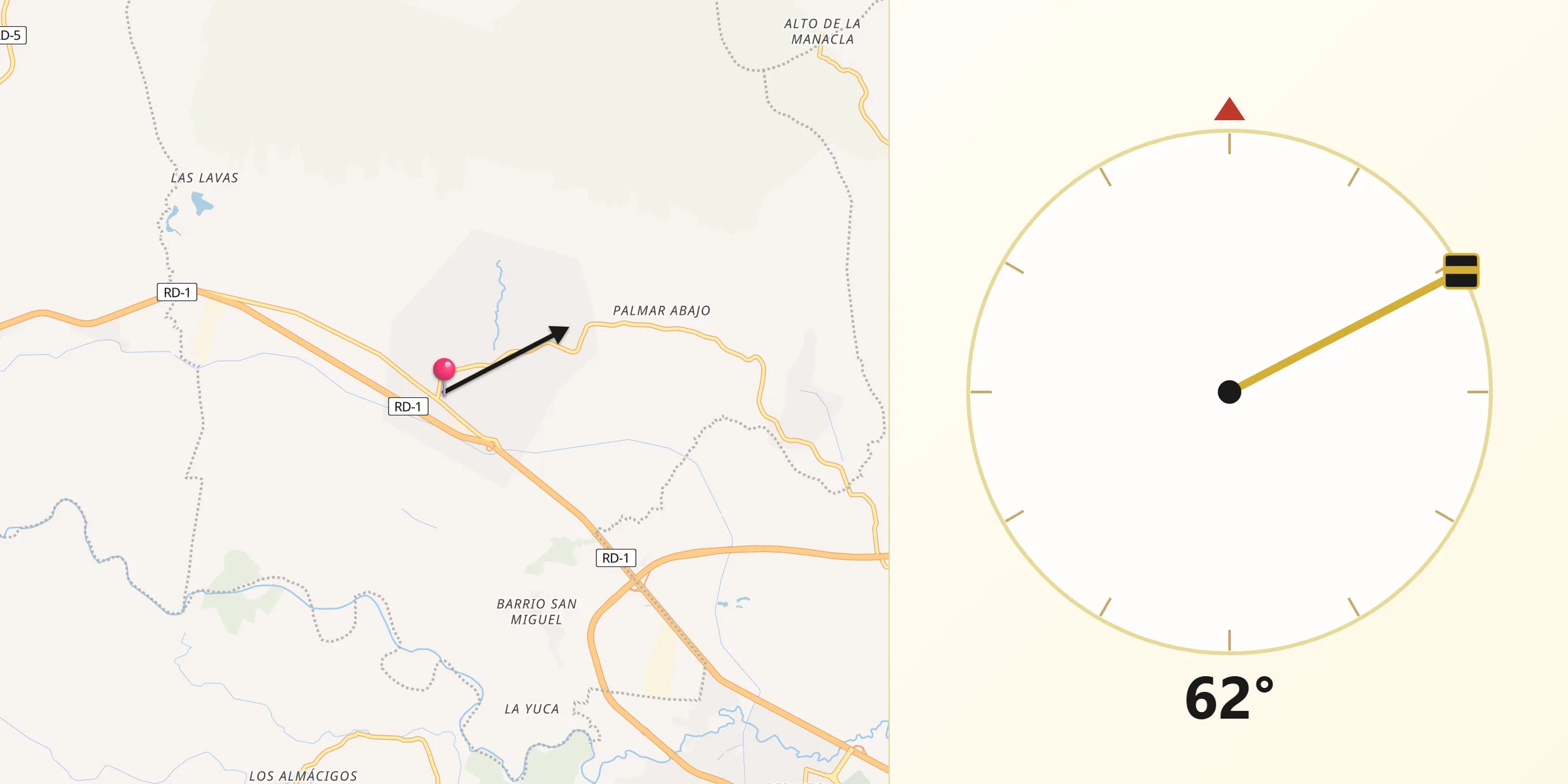 Dirección de la Qibla desde Villa González
