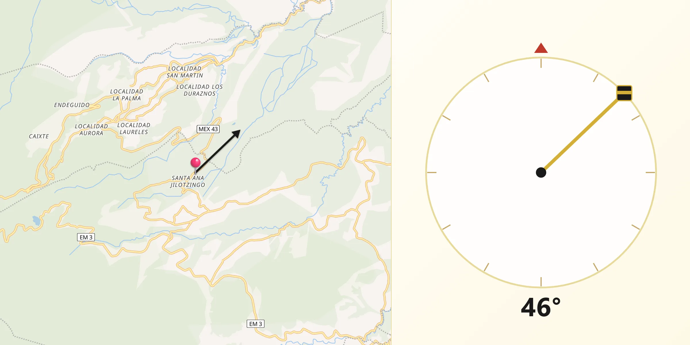 Dirección de la Qibla desde Santa Ana Jilotzingo