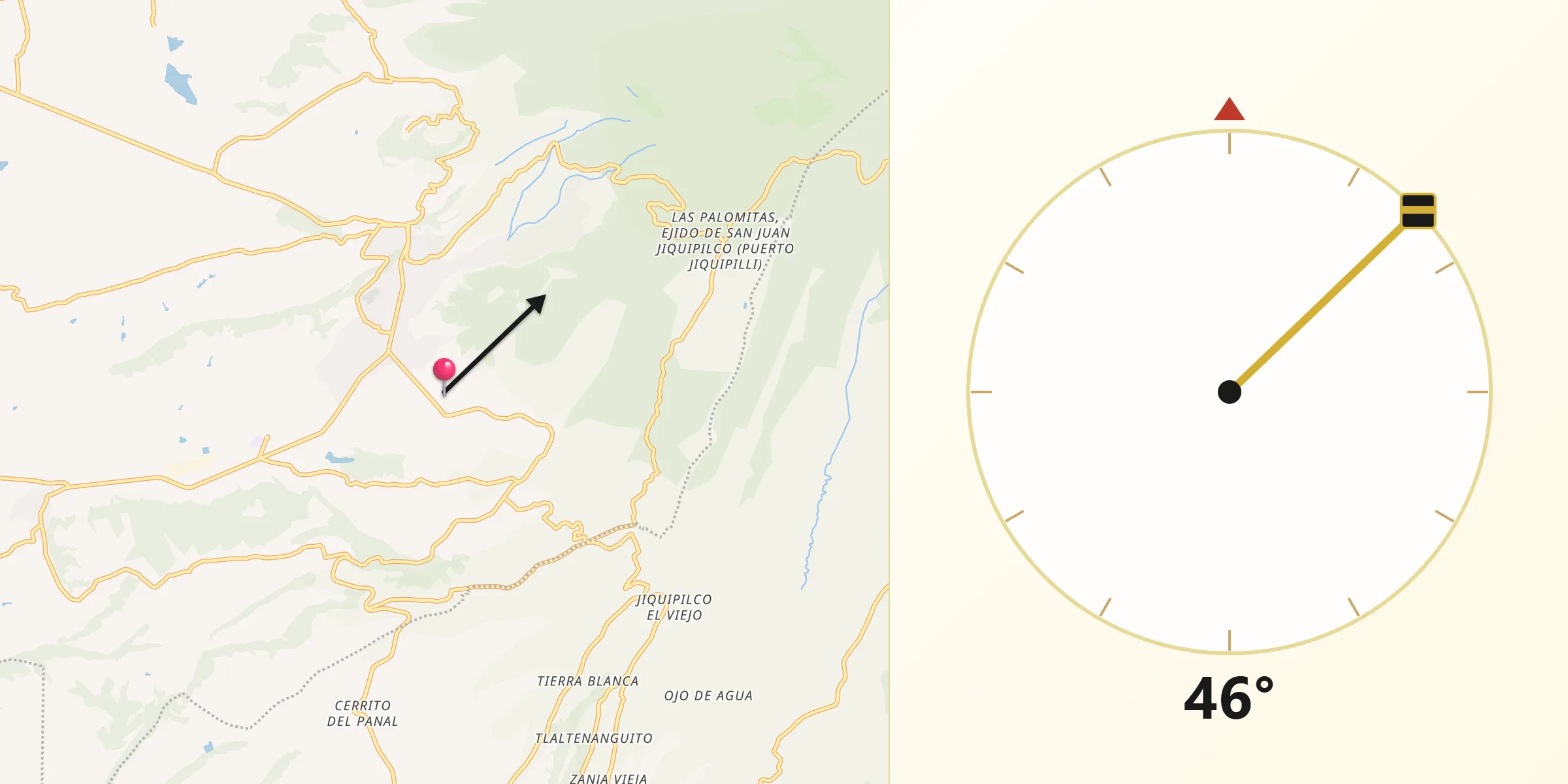 Dirección de la Qibla desde Manzana Quinta (La Cañada)