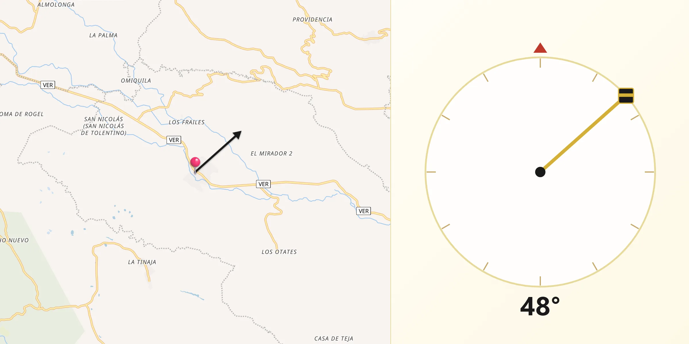 Dirección de la Qibla desde Trapiche del Rosario