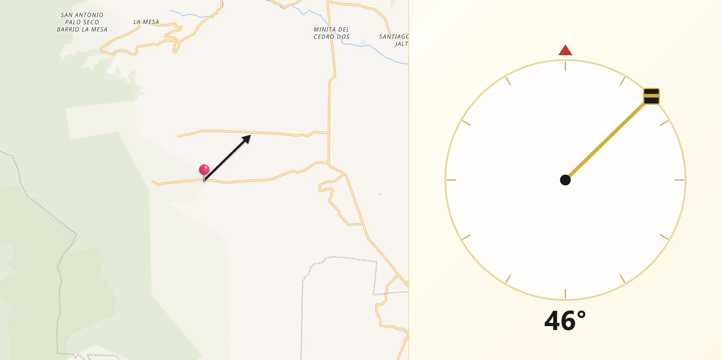 Dirección de la Qibla desde Las Rosas