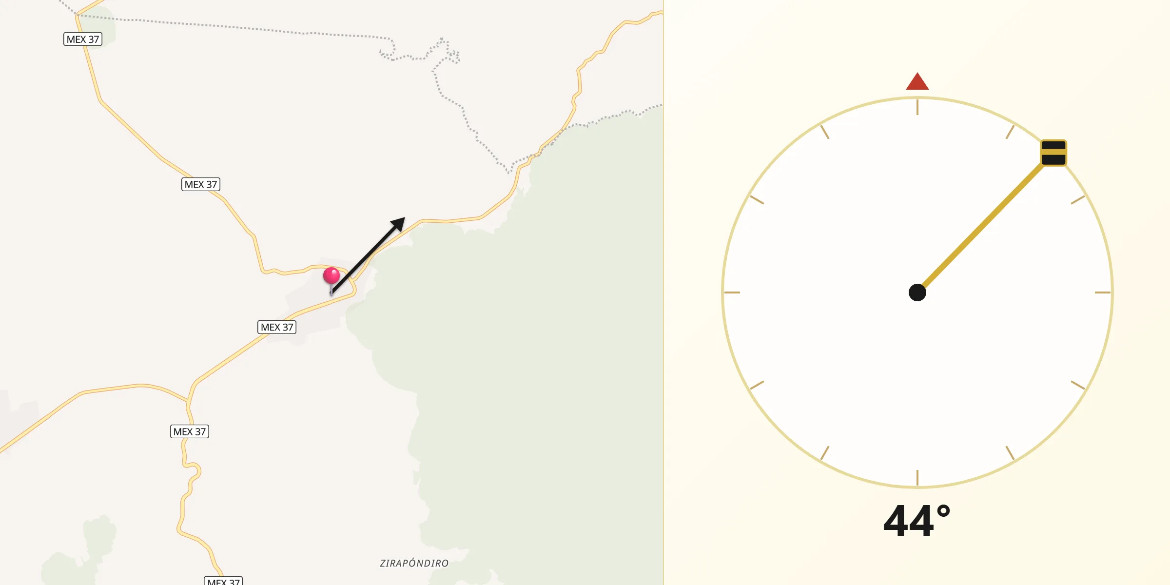 Dirección de la Qibla desde Capácuaro