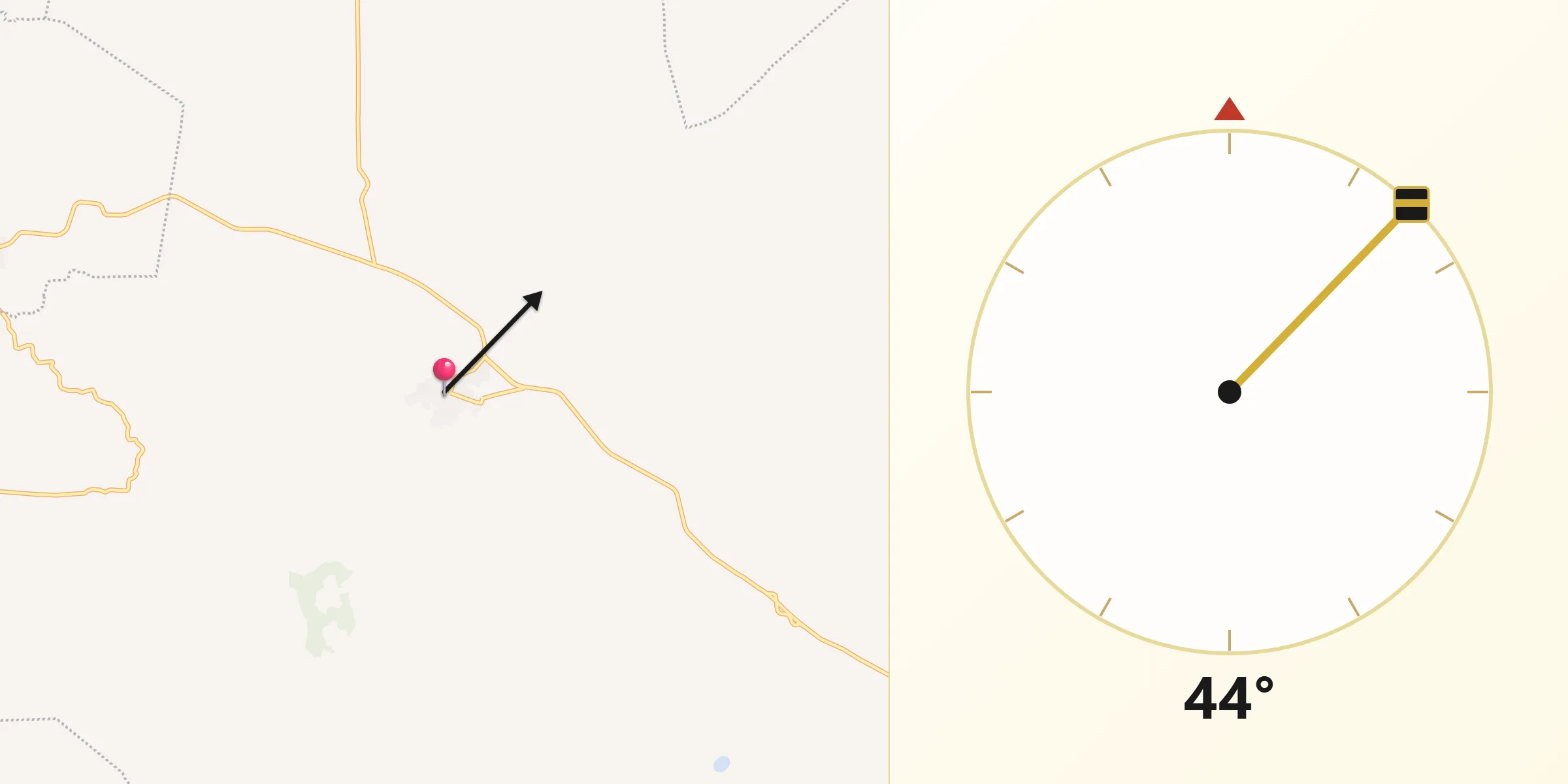 Dirección de la Qibla desde Angahuán