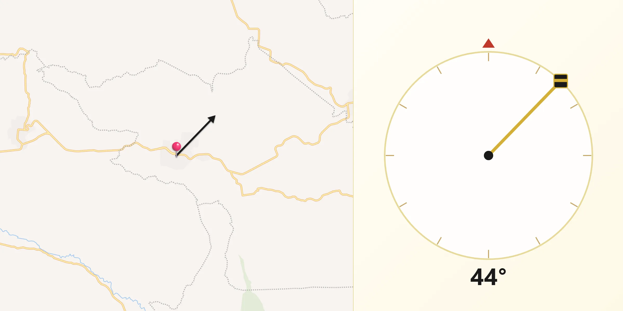 Dirección de la Qibla desde Nuevo Zirosto