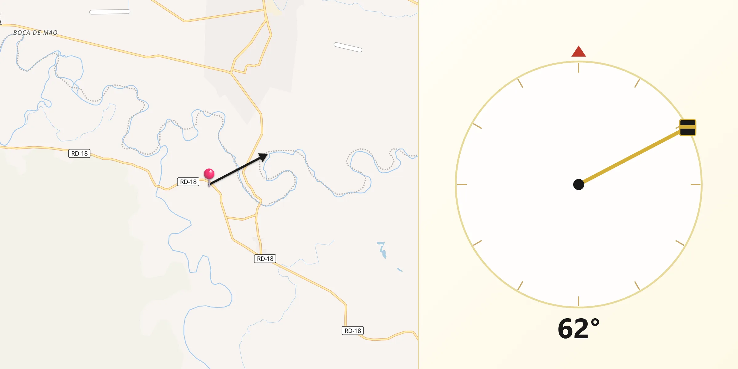 Dirección de la Qibla desde Amina