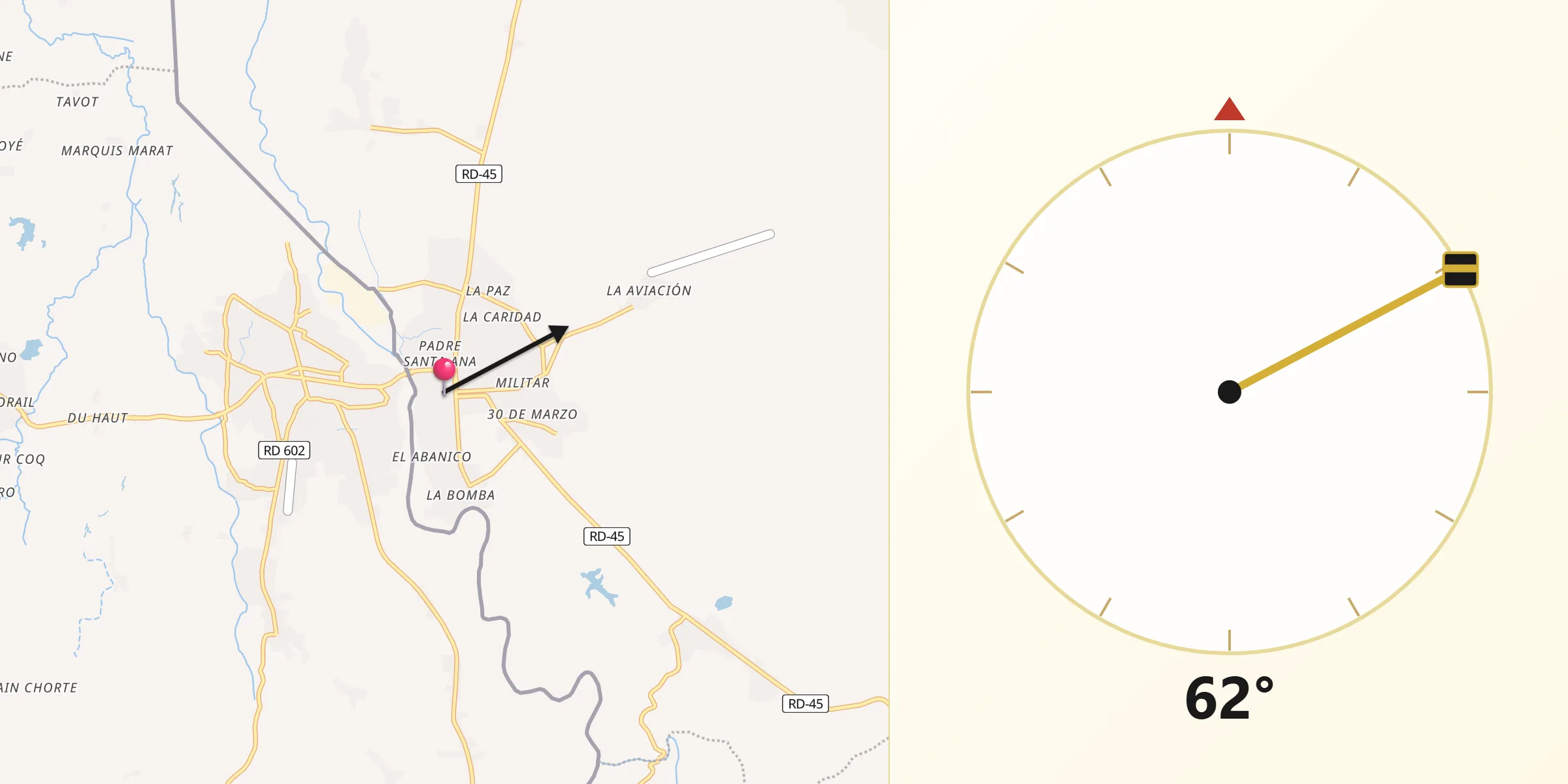 Dirección de la Qibla desde Dajabón