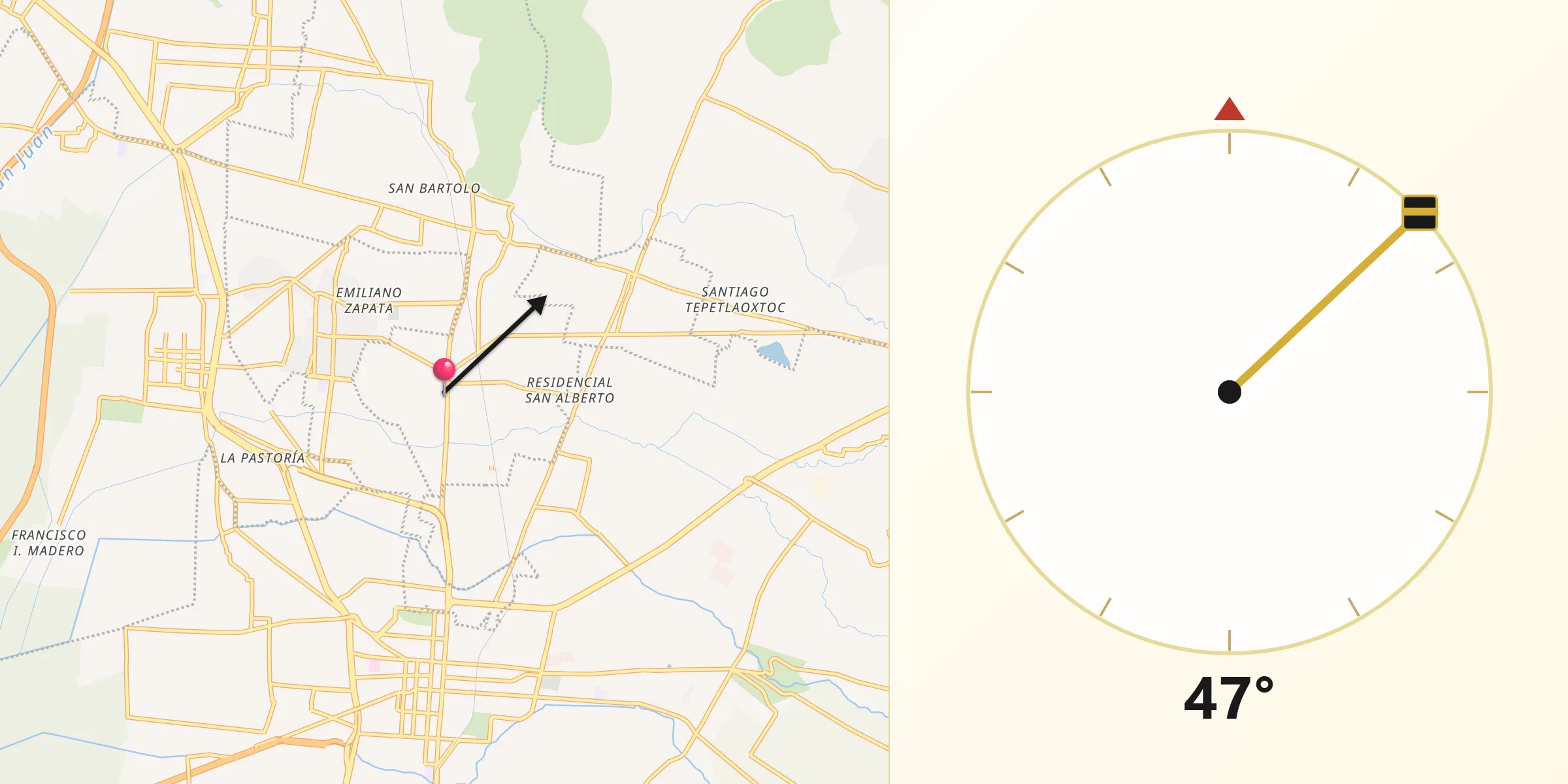 Dirección de la Qibla desde Chiautla