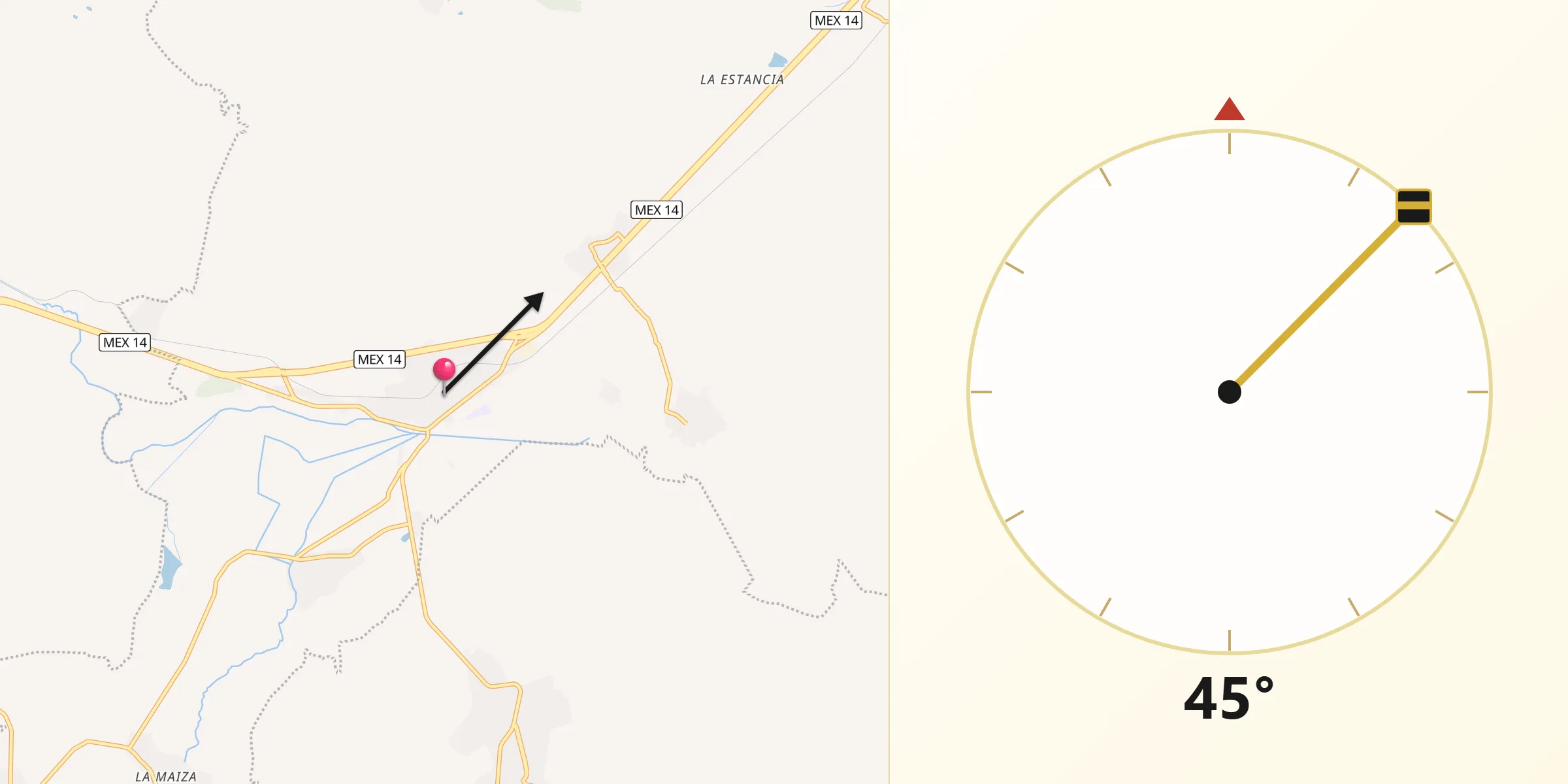 Dirección de la Qibla desde Tirípetio