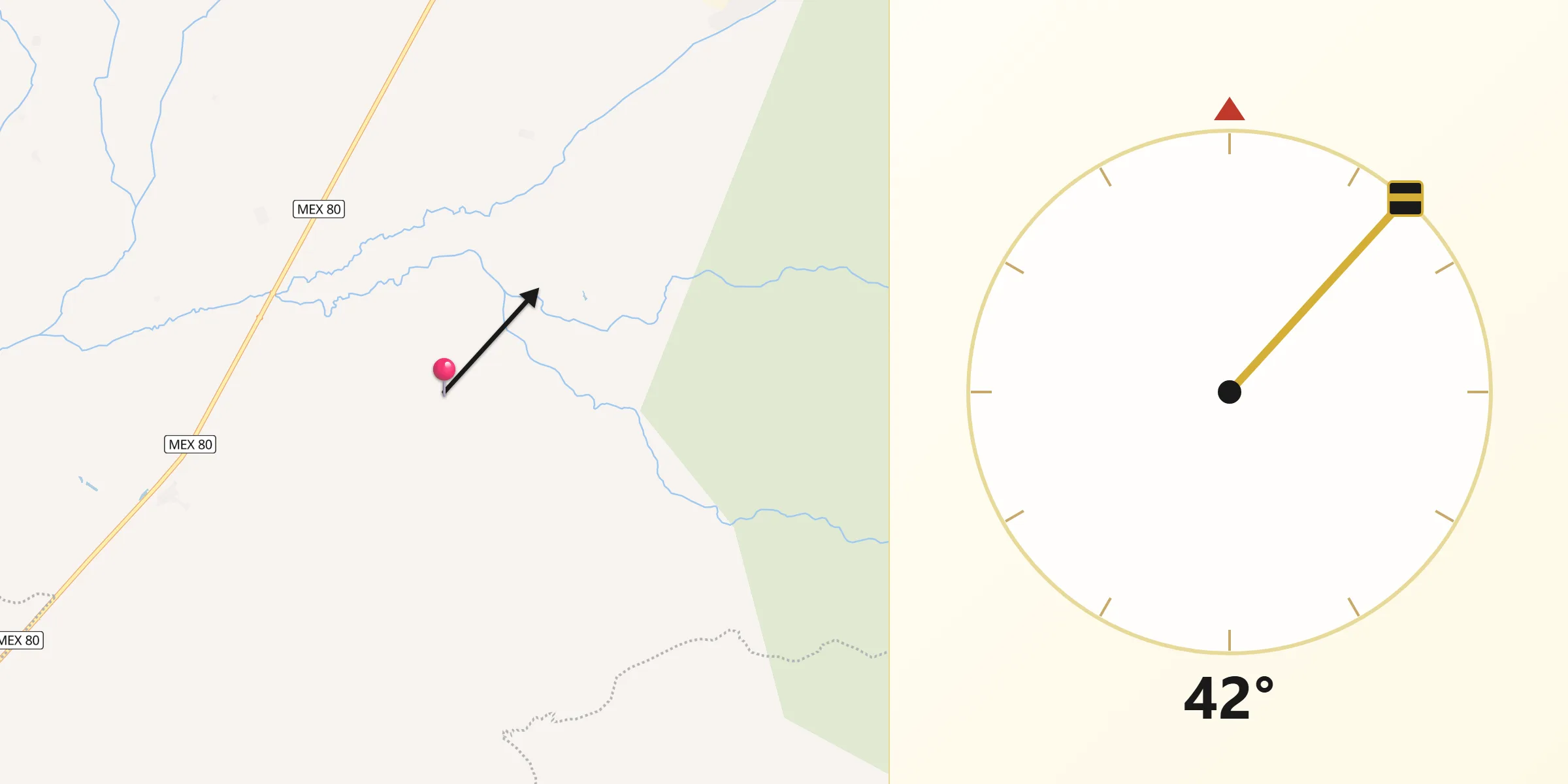 Dirección de la Qibla desde Piedra Pesada