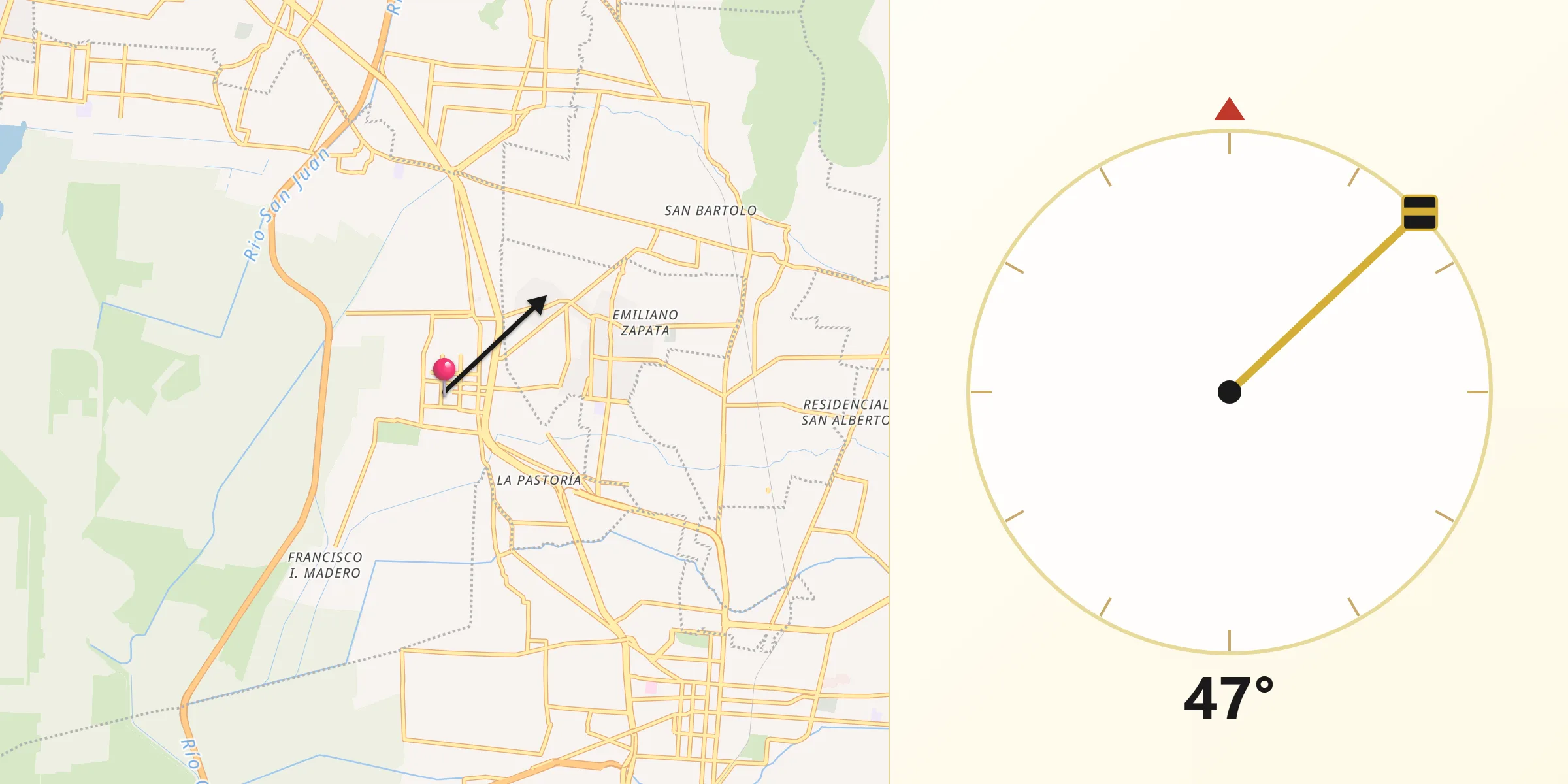 Dirección de la Qibla desde San Salvador Atenco