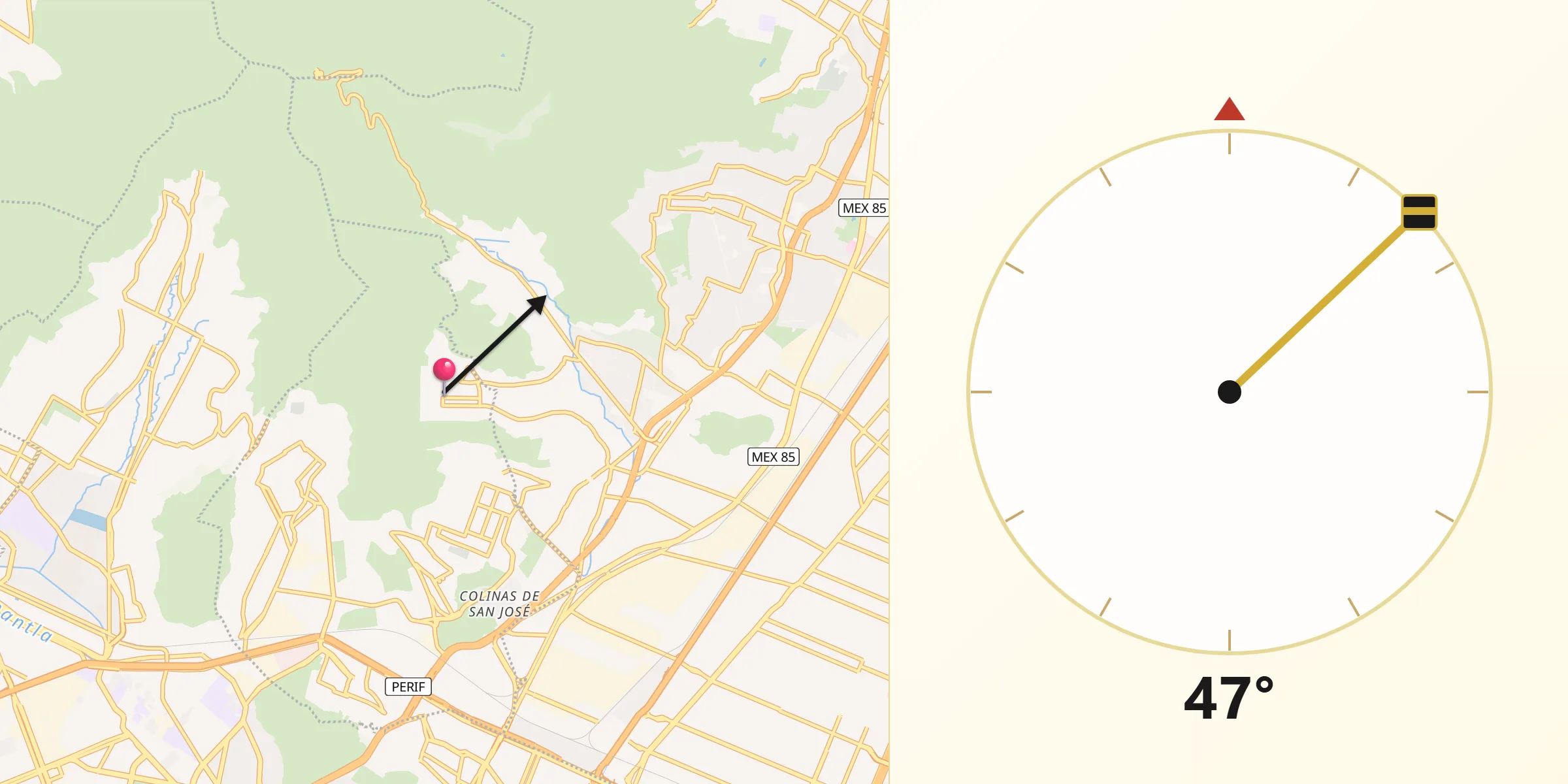 Dirección de la Qibla desde Puerto Escondido (Tepeolulco Puerto Escondido)