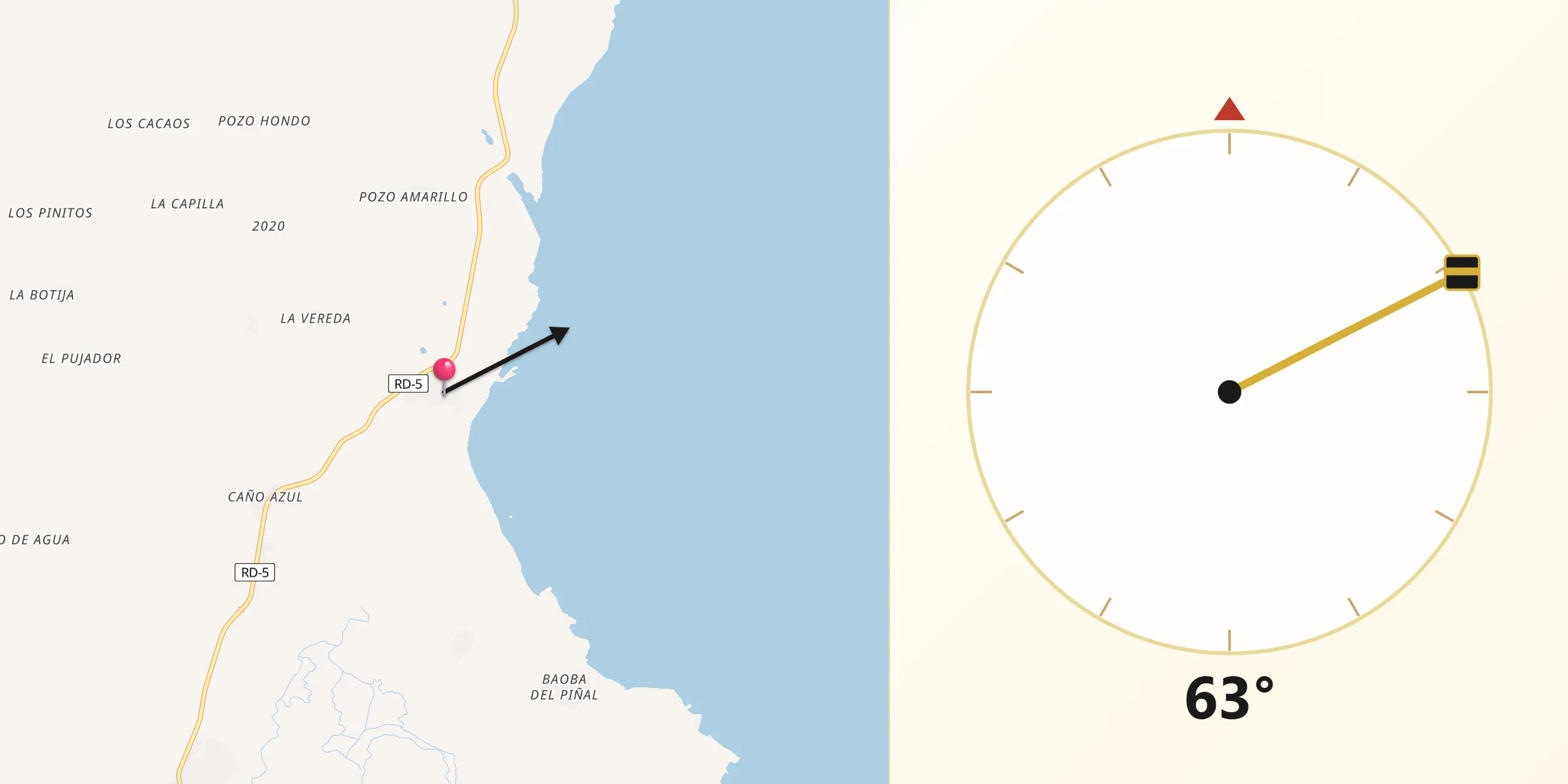 Dirección de la Qibla desde La Entrada