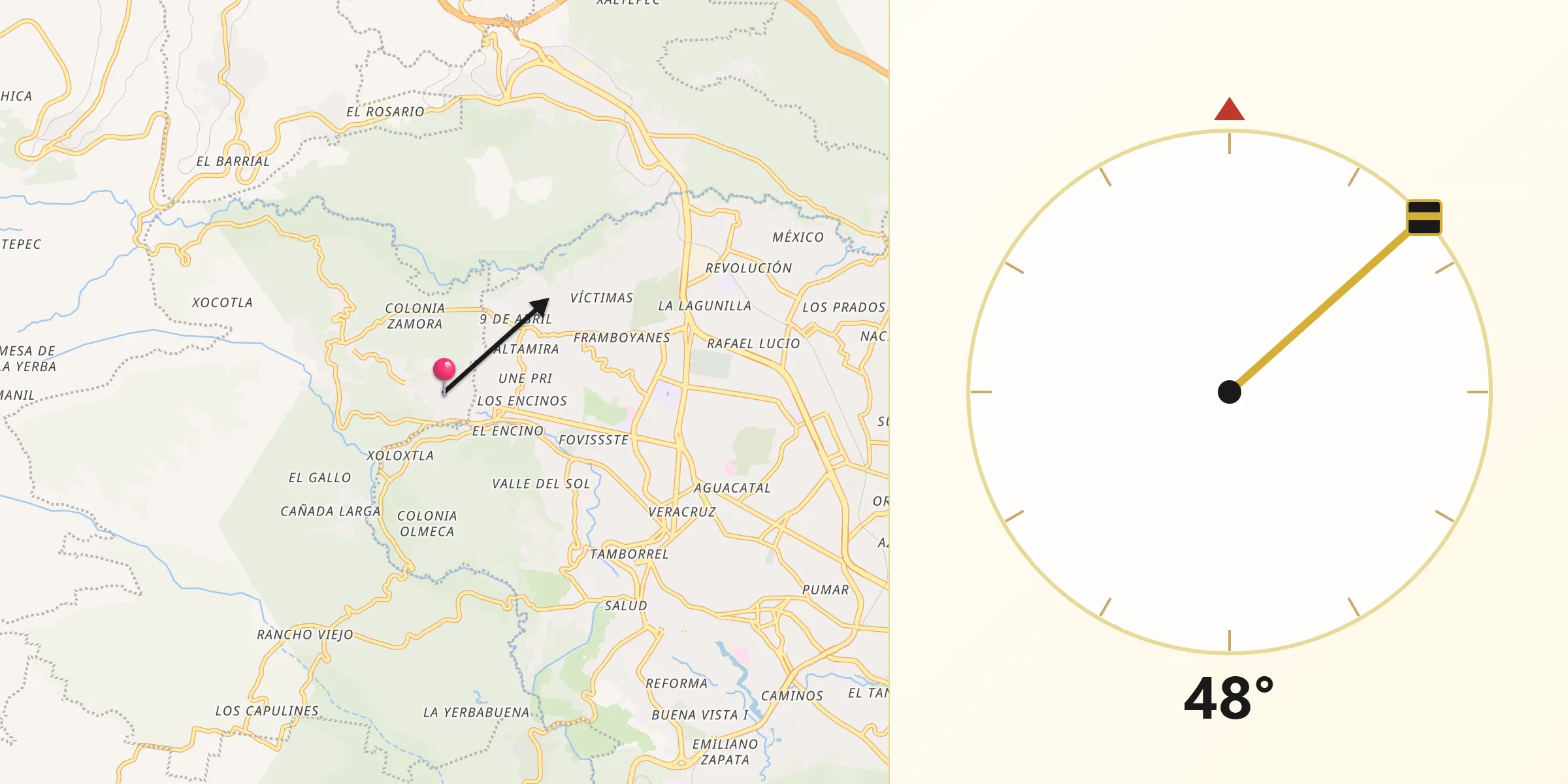 Dirección de la Qibla desde Ciudad Guadalupe Victoria