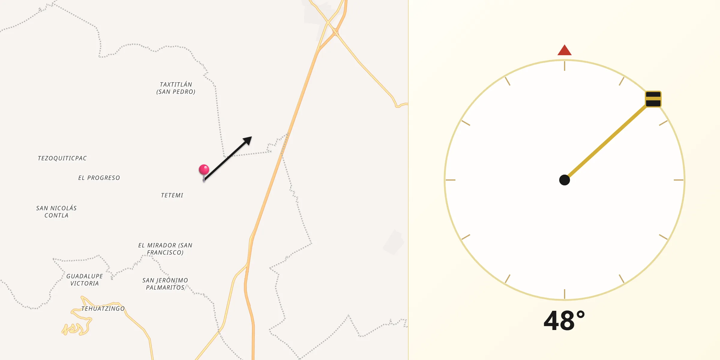 Dirección de la Qibla desde Ocotepec