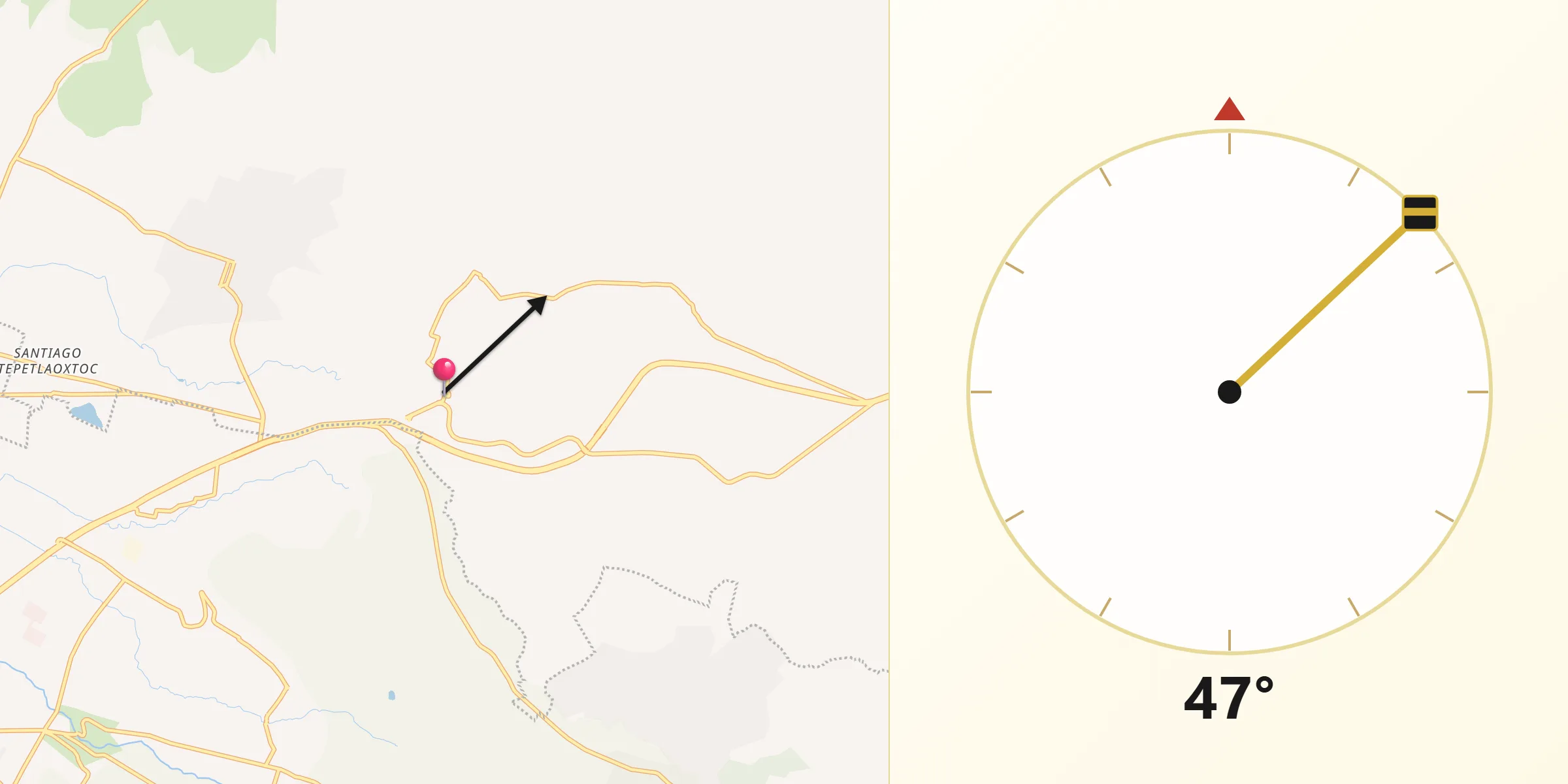 Dirección de la Qibla desde San Andrés de las Peras