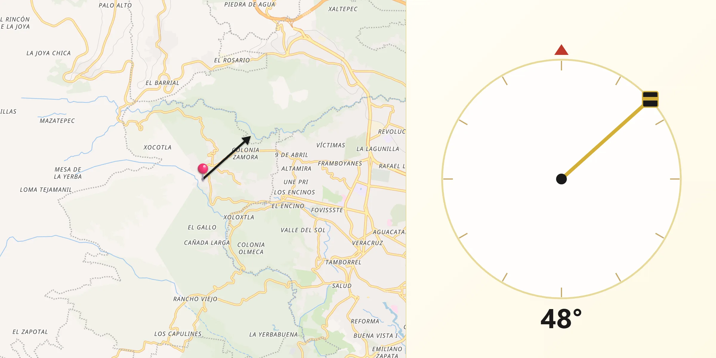 Dirección de la Qibla desde Otilpan