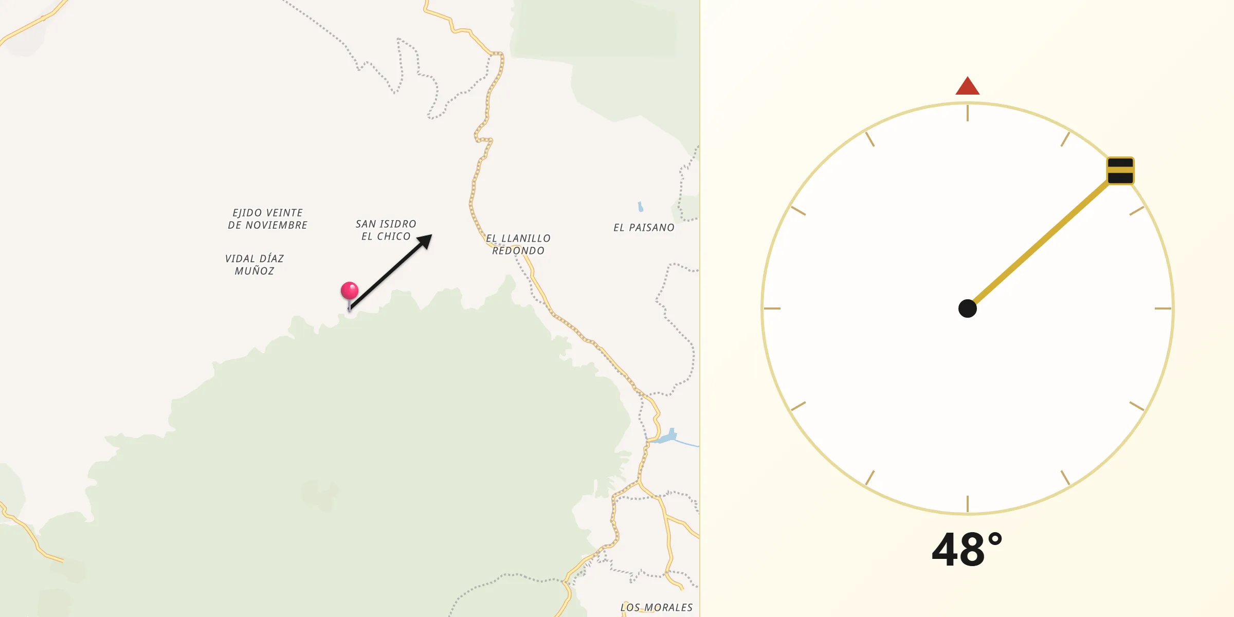 Dirección de la Qibla desde Los Pescados