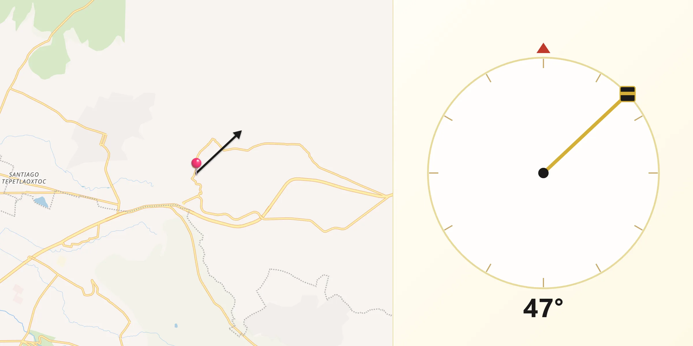 Dirección de la Qibla desde San Bernardo Tlalmimilolpan