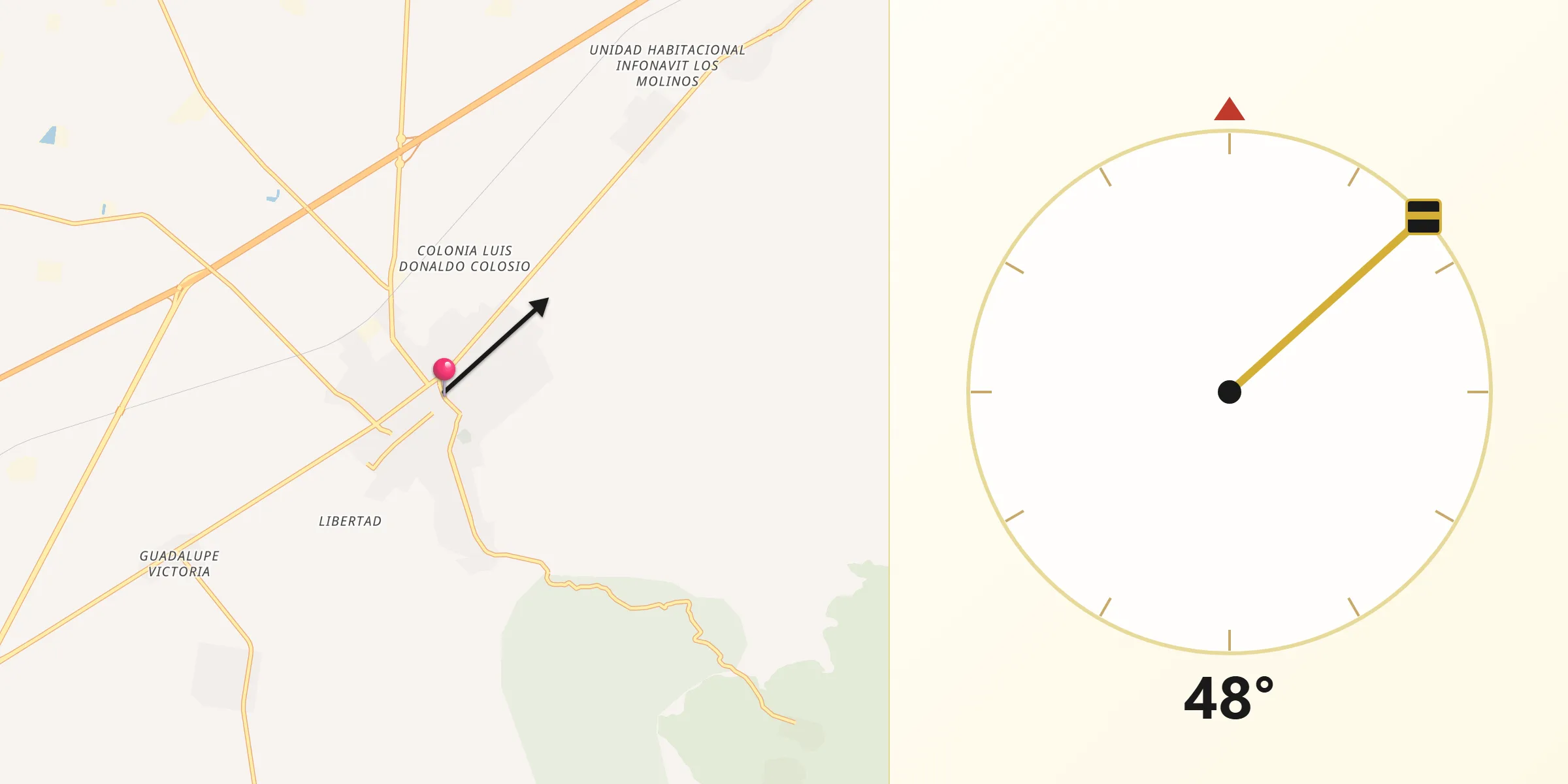 Dirección de la Qibla desde Perote