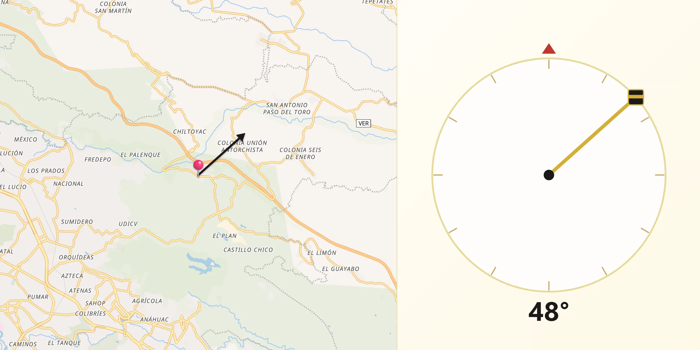 Dirección de la Qibla desde Tronconal