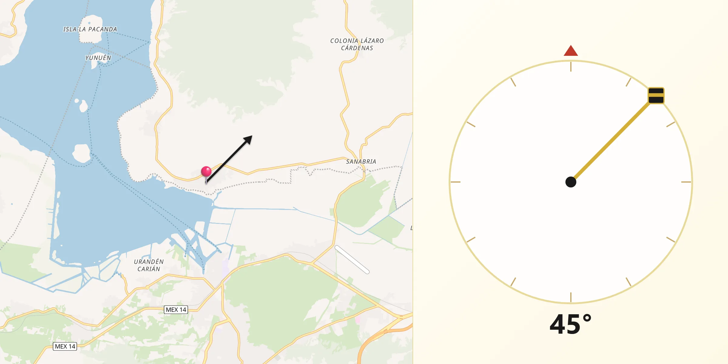 Dirección de la Qibla desde Ihuatzio