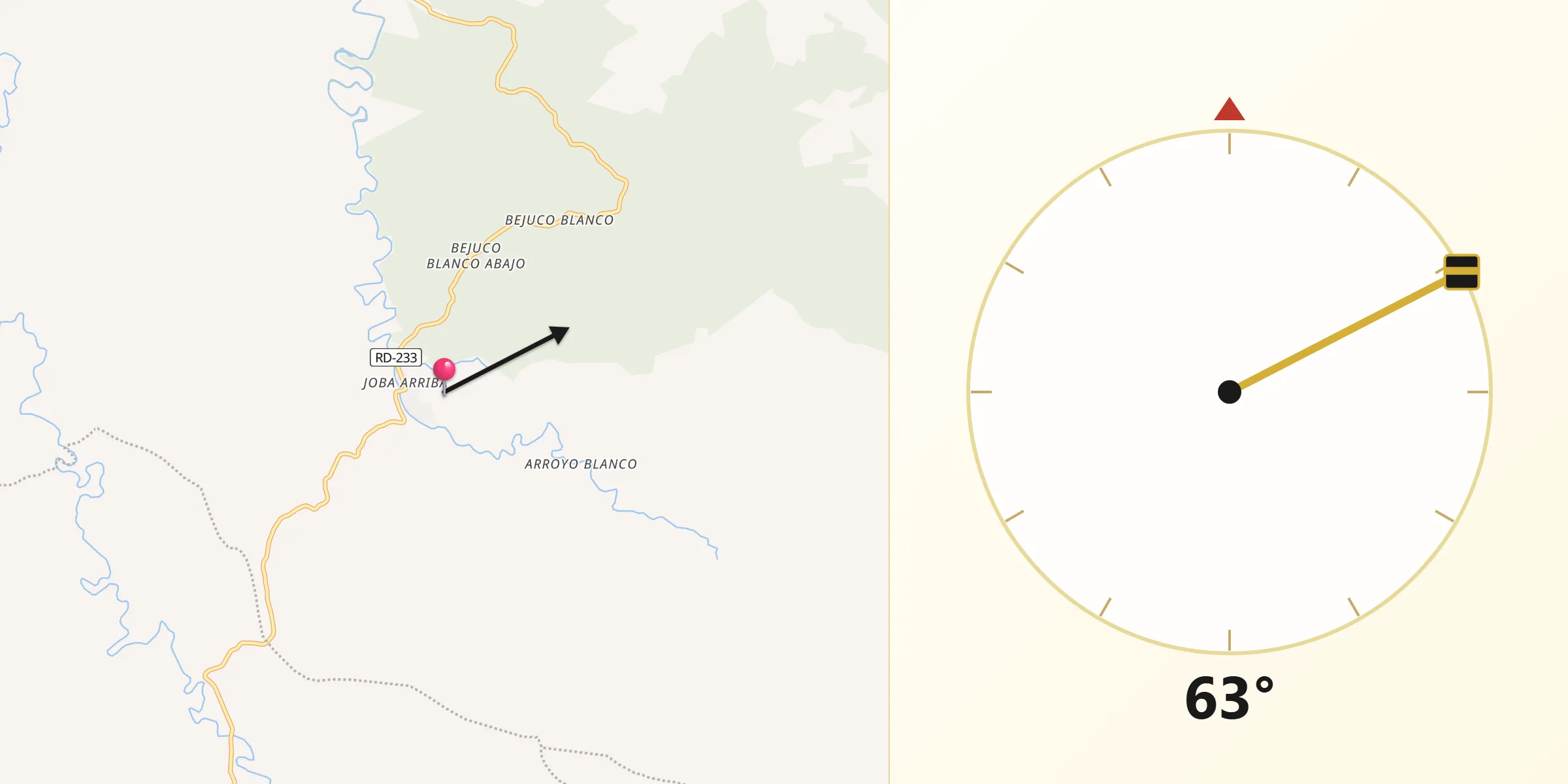 Dirección de la Qibla desde Joba Arriba