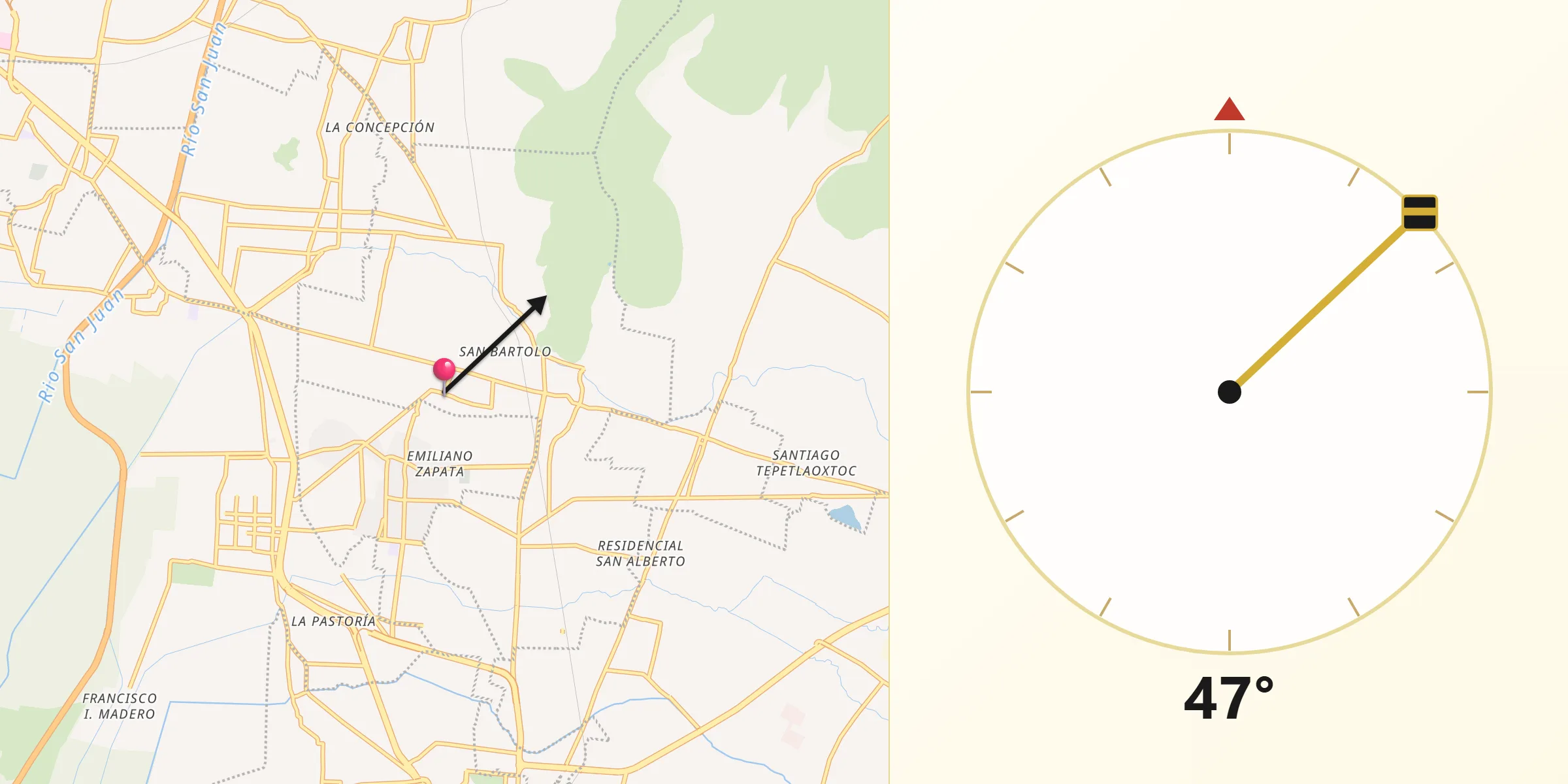 Dirección de la Qibla desde Santiago Chimalpa (Chimalpa)