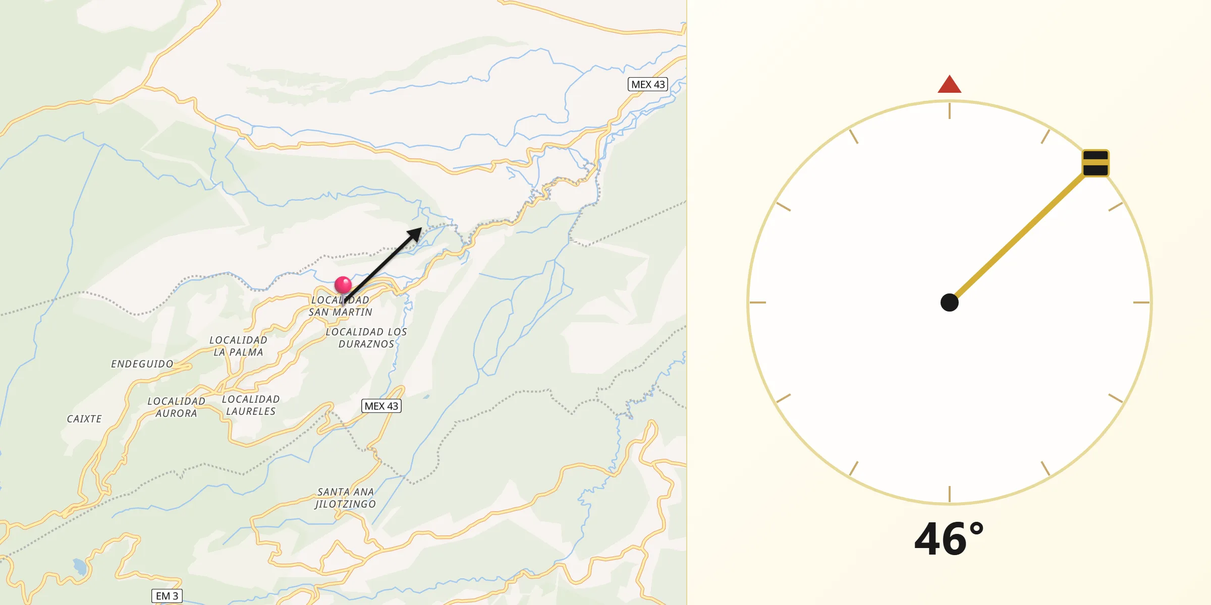 Dirección de la Qibla desde Ejido Miraflores