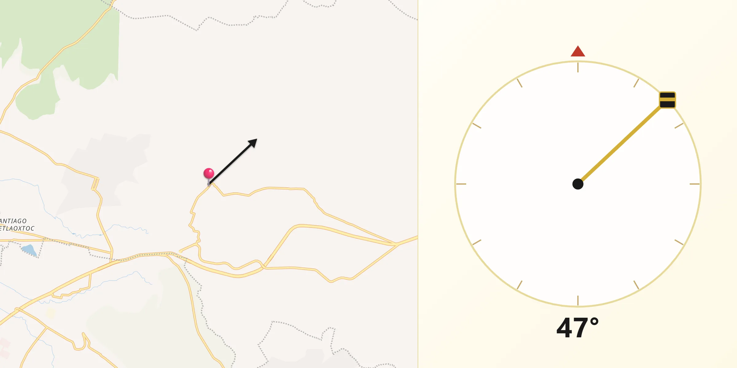Dirección de la Qibla desde San Pedro Chiautzingo