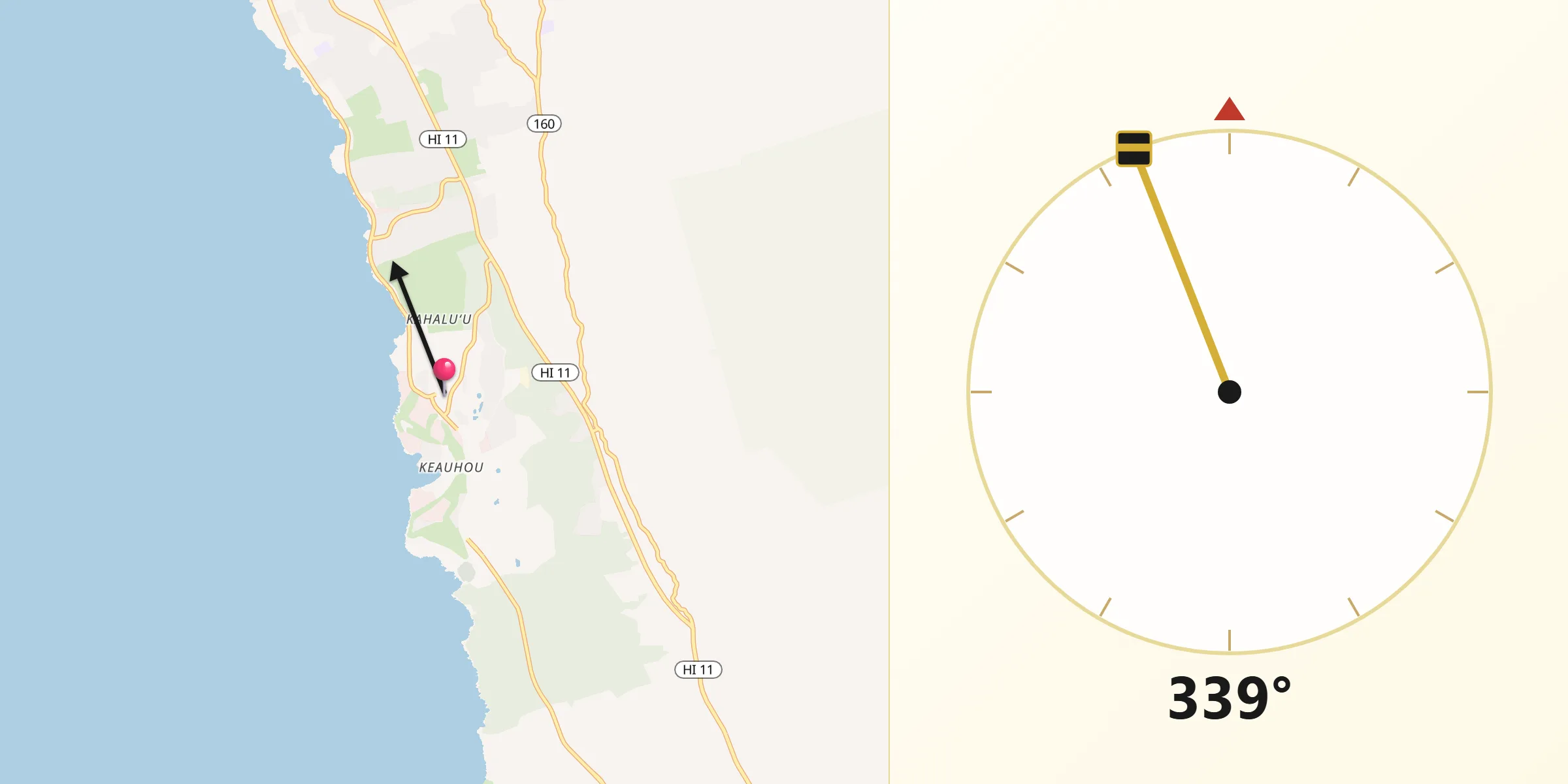 Qibla Direction from Kahaluu-Keauhou