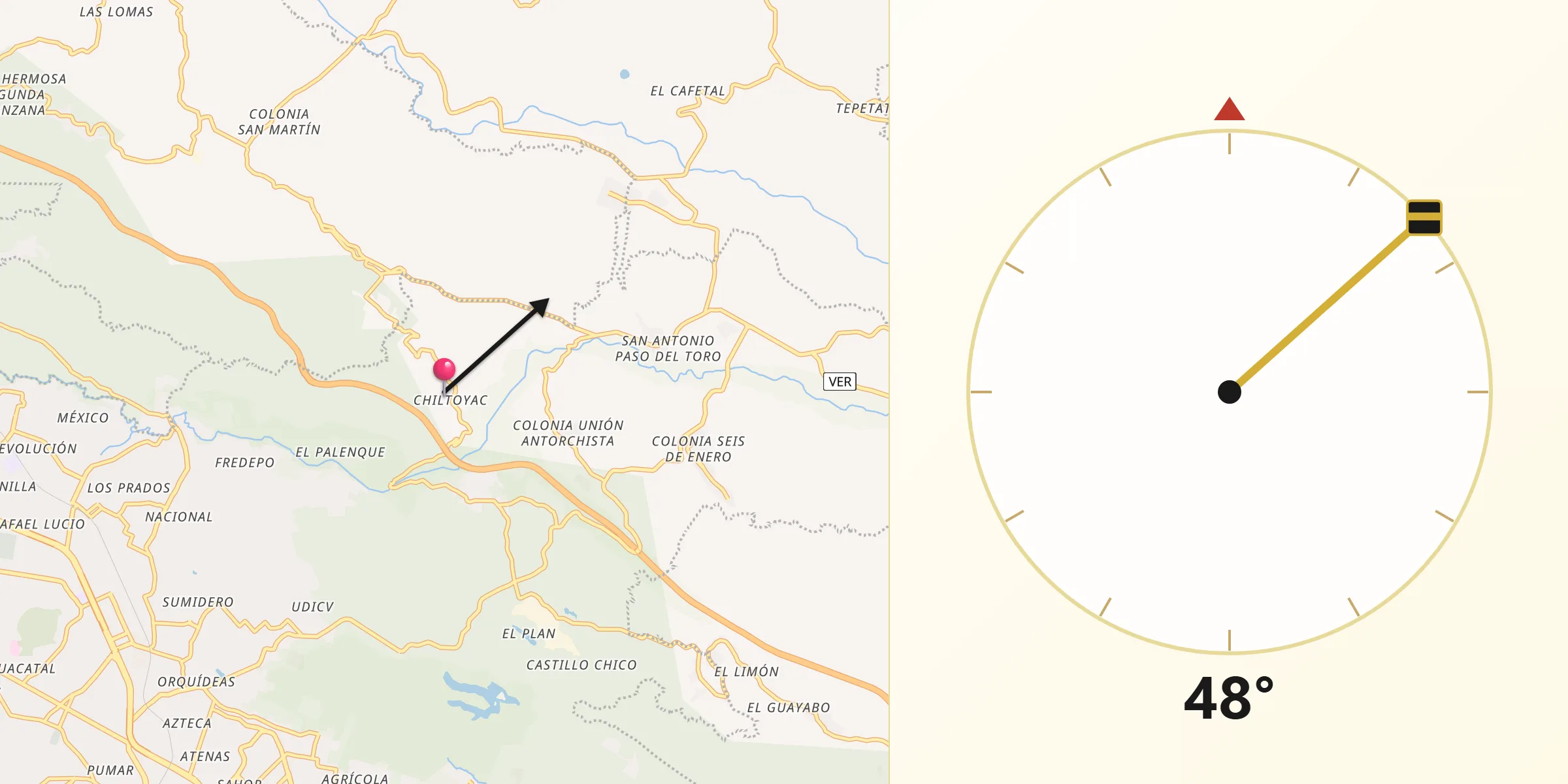 Dirección de la Qibla desde Chiltoyac