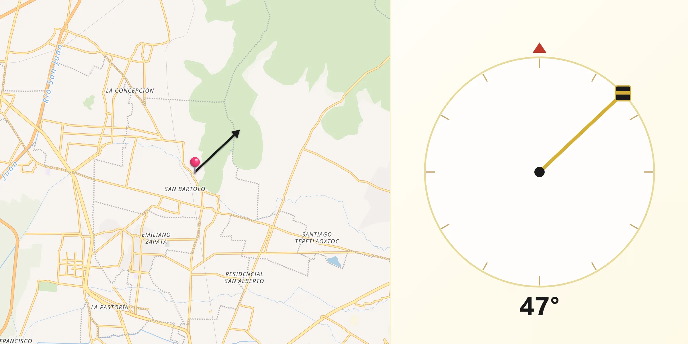 Dirección de la Qibla desde Tlaltecahuacán